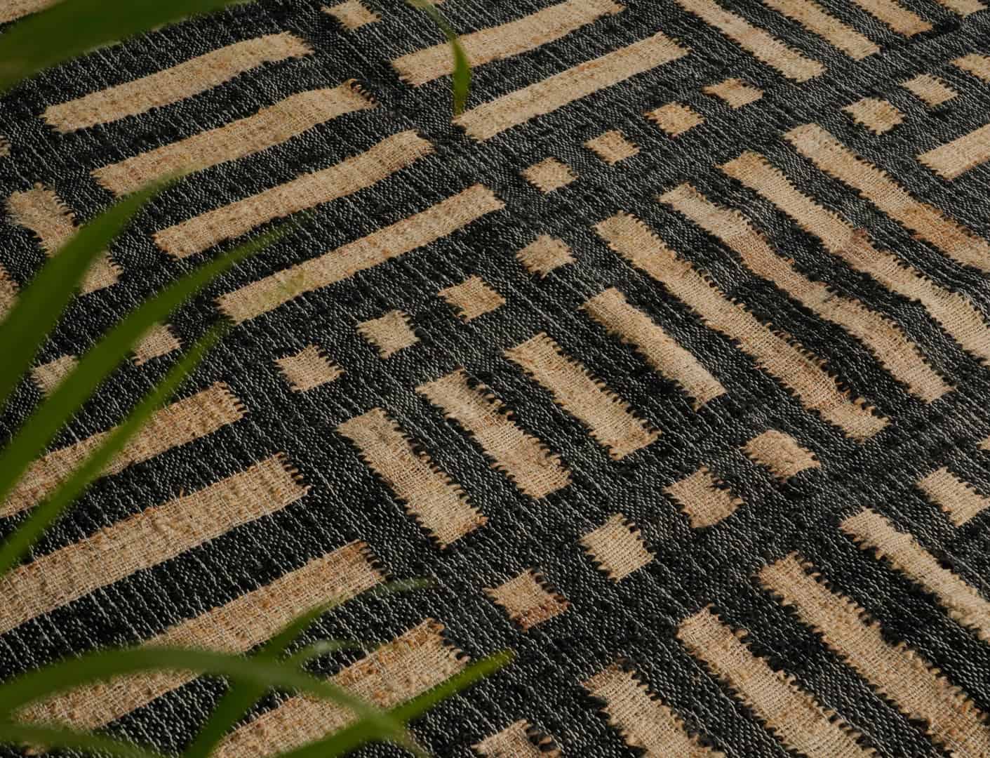 Handwoven Natural Beige Cotton Jute Rug With Black Pattern Large Dhurrie Rug Bohemian Vintage Jute Area Rug Moroccan Jute Rug Eco Friendly Rug  - Image 5