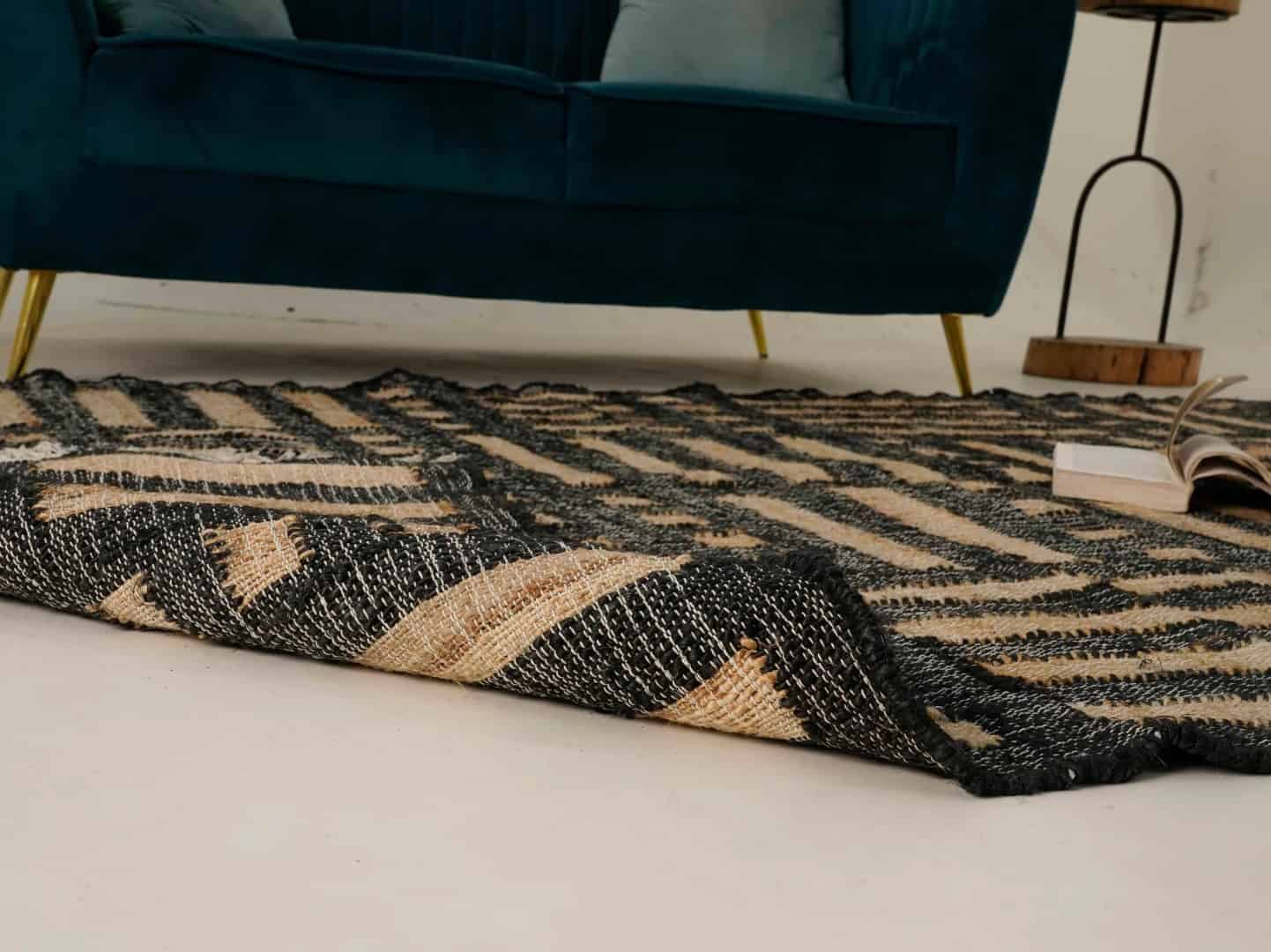 Handwoven Natural Beige Cotton Jute Rug With Black Pattern Large Dhurrie Rug Bohemian Vintage Jute Area Rug Moroccan Jute Rug Eco Friendly Rug  - Image 4