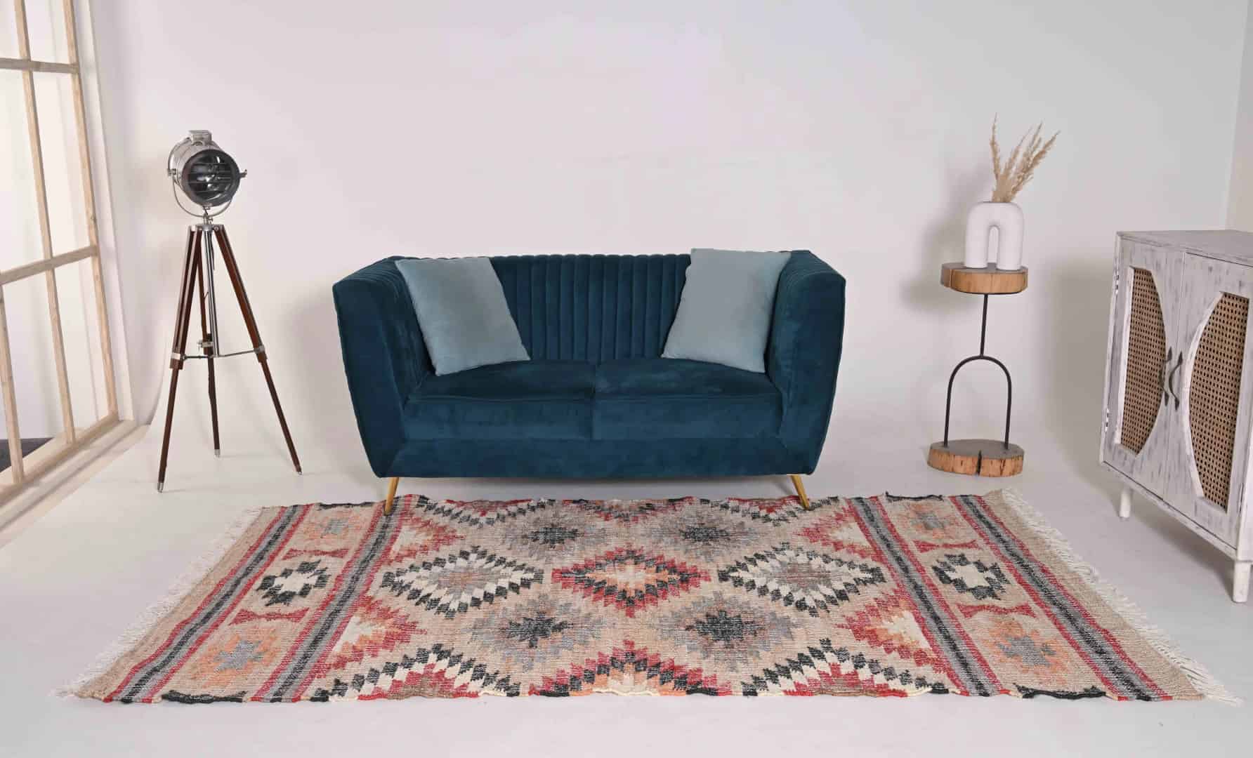 Indian Handwoven Colorful Cotton Large Dhurrie Rug Bohemian Jute Rug Eco Friendly Rug Traditional Jute Rug White Fringes Rug Home Decorative Jute Rug  - Image 2