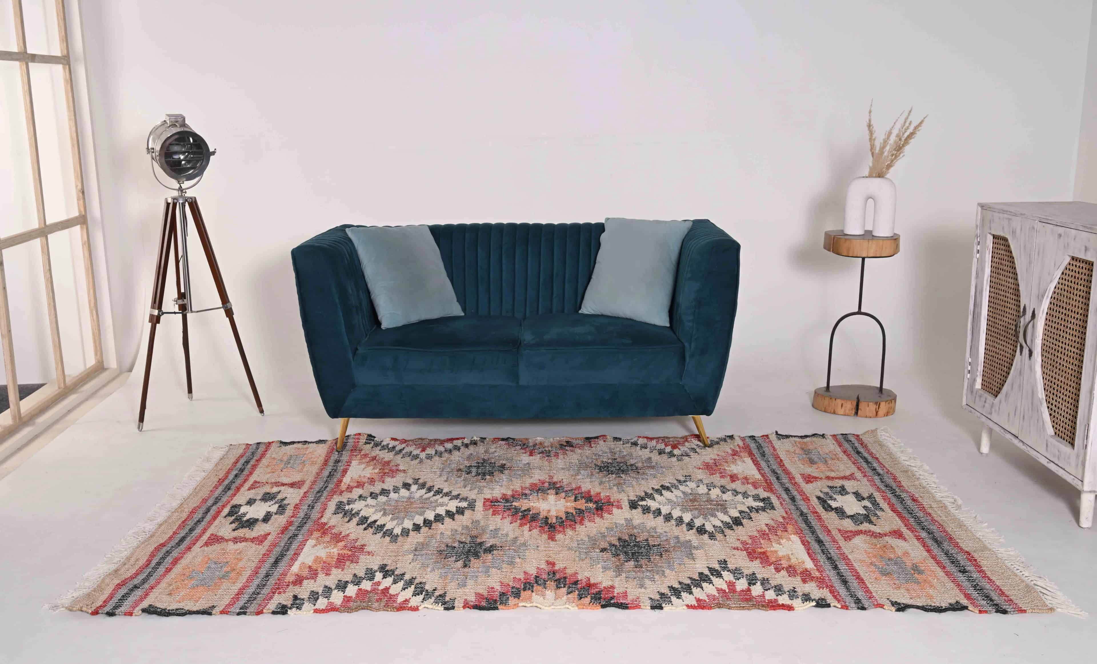 Indian Handwoven Colorful Cotton Large Dhurrie Rug Bohemian Jute Rug Eco Friendly Rug Traditional Jute Rug White Fringes Rug Home Decorative Jute Rug  - Image 2