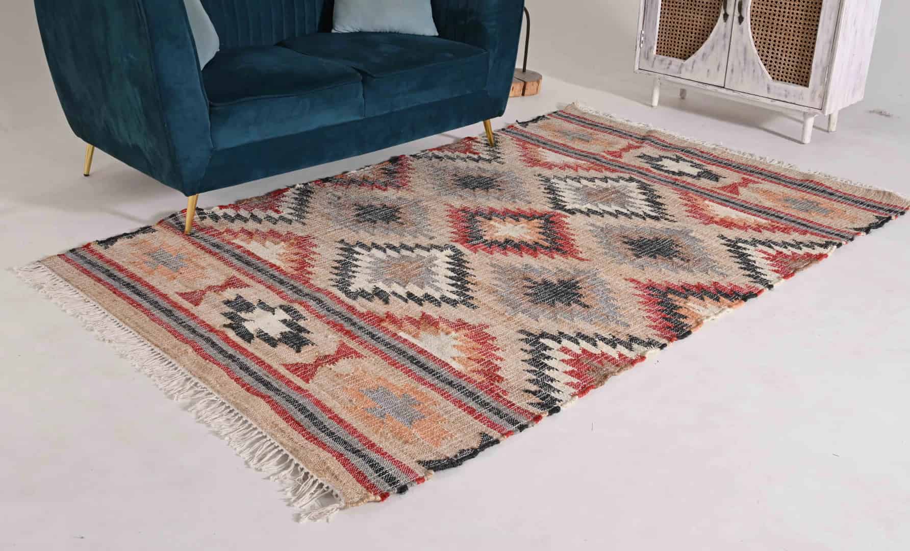 Indian Handwoven Colorful Cotton Large Dhurrie Rug Bohemian Jute Rug Eco Friendly Rug Traditional Jute Rug White Fringes Rug Home Decorative Jute Rug  - Image 1