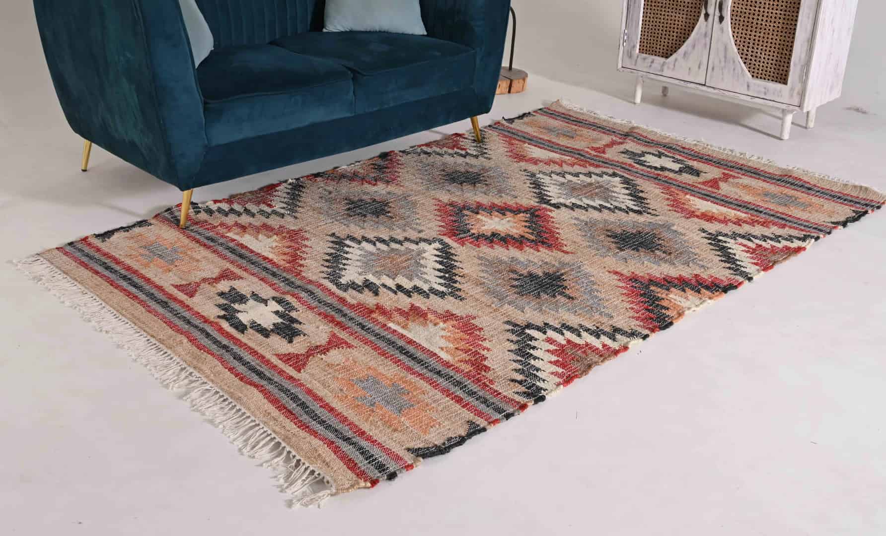 Indian Handwoven Colorful Cotton Large Dhurrie Rug Bohemian Jute Rug Eco Friendly Rug Traditional Jute Rug White Fringes Rug Home Decorative Jute Rug  - Image 3