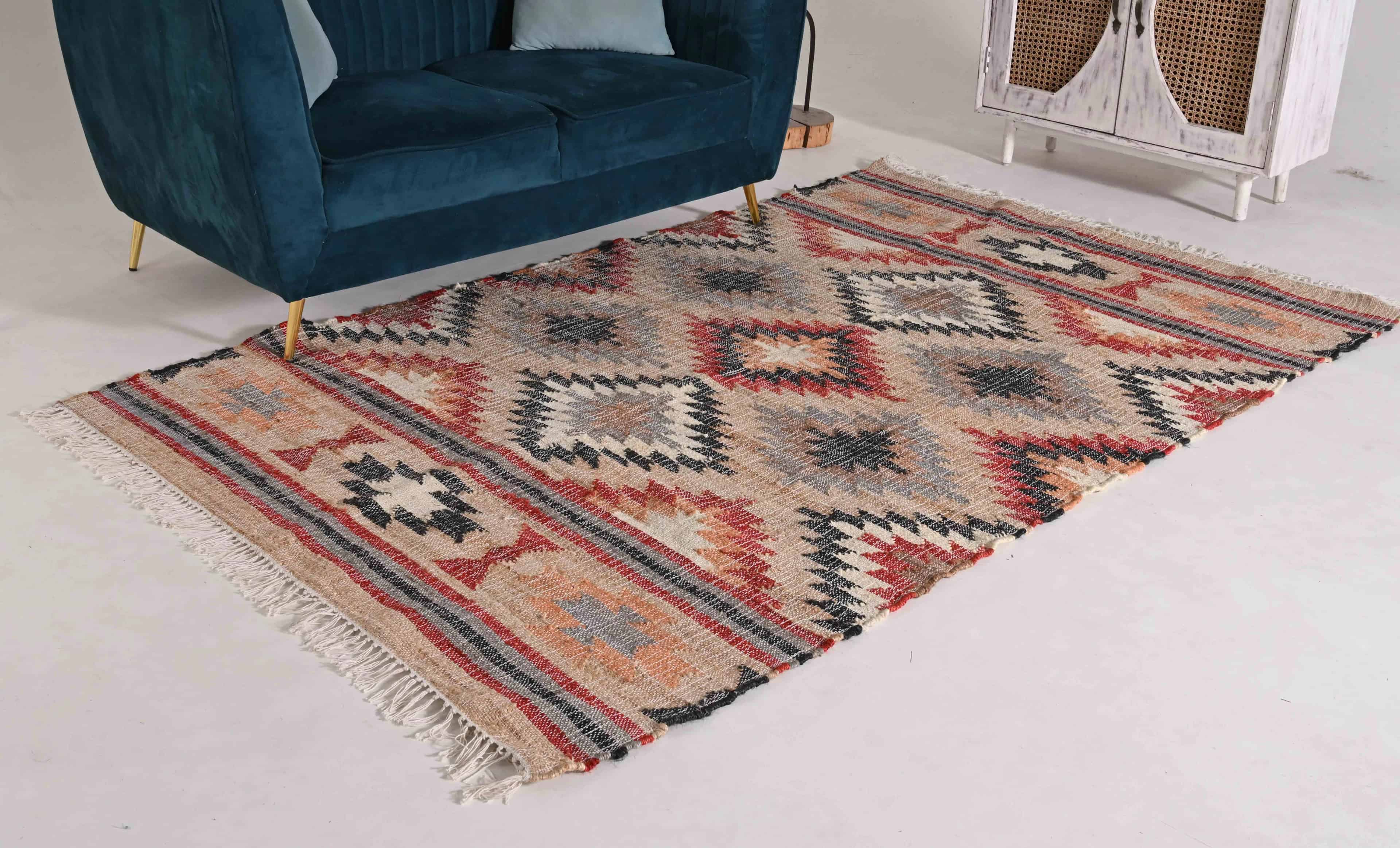 Indian Handwoven Colorful Cotton Large Dhurrie Rug Bohemian Jute Rug Eco Friendly Rug Traditional Jute Rug White Fringes Rug Home Decorative Jute Rug  - Image 3