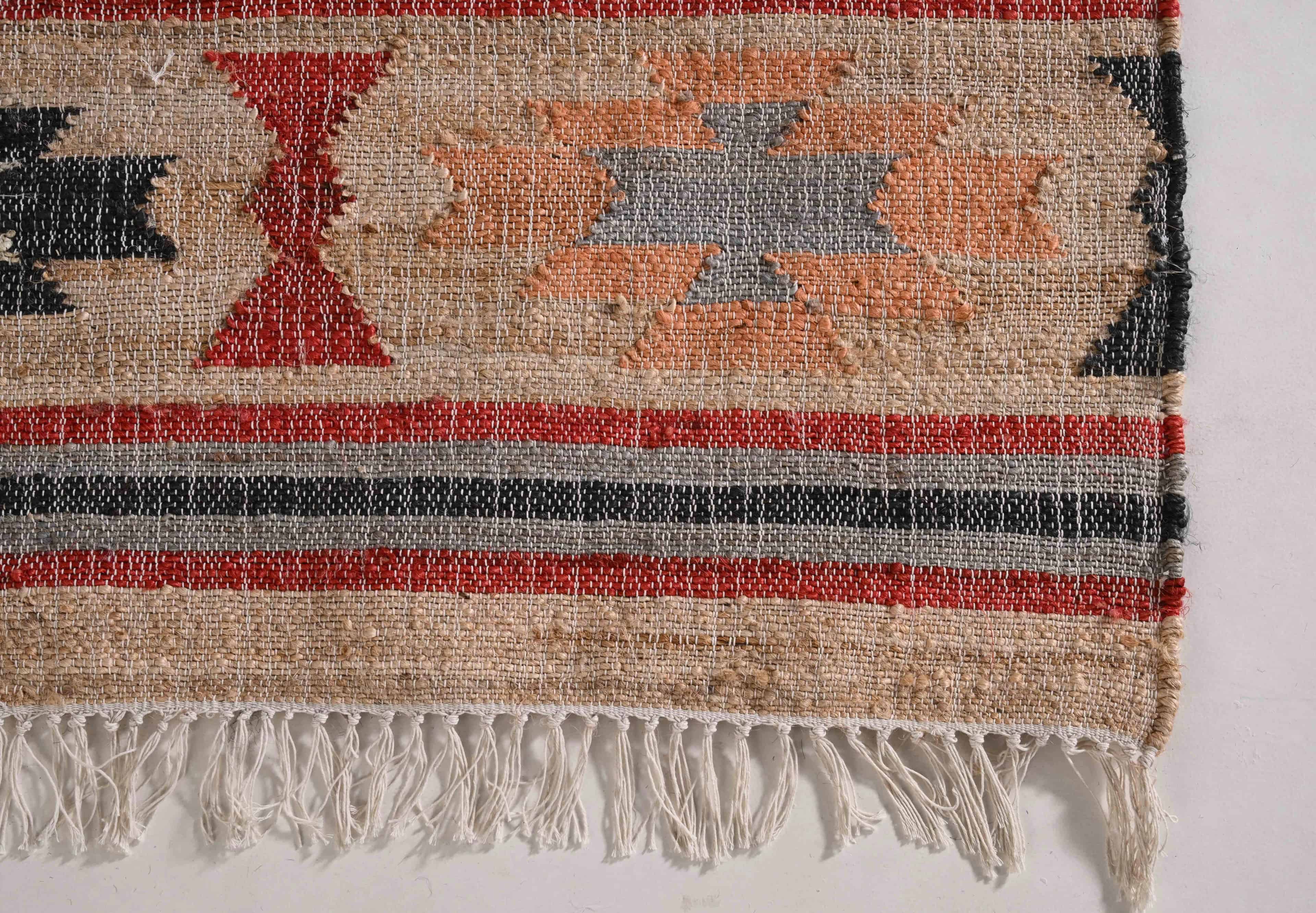 Indian Handwoven Colorful Cotton Large Dhurrie Rug Bohemian Jute Rug Eco Friendly Rug Traditional Jute Rug White Fringes Rug Home Decorative Jute Rug  - Image 5