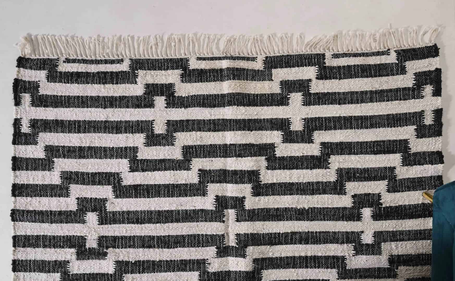 White Cotton Jute Handwoven Large Area Dhurrie Rug With White Stipes Lines For Living Home Decor Rug and White Fringes Jute Rug Bohemian Decor Jute Rug  - Image 4