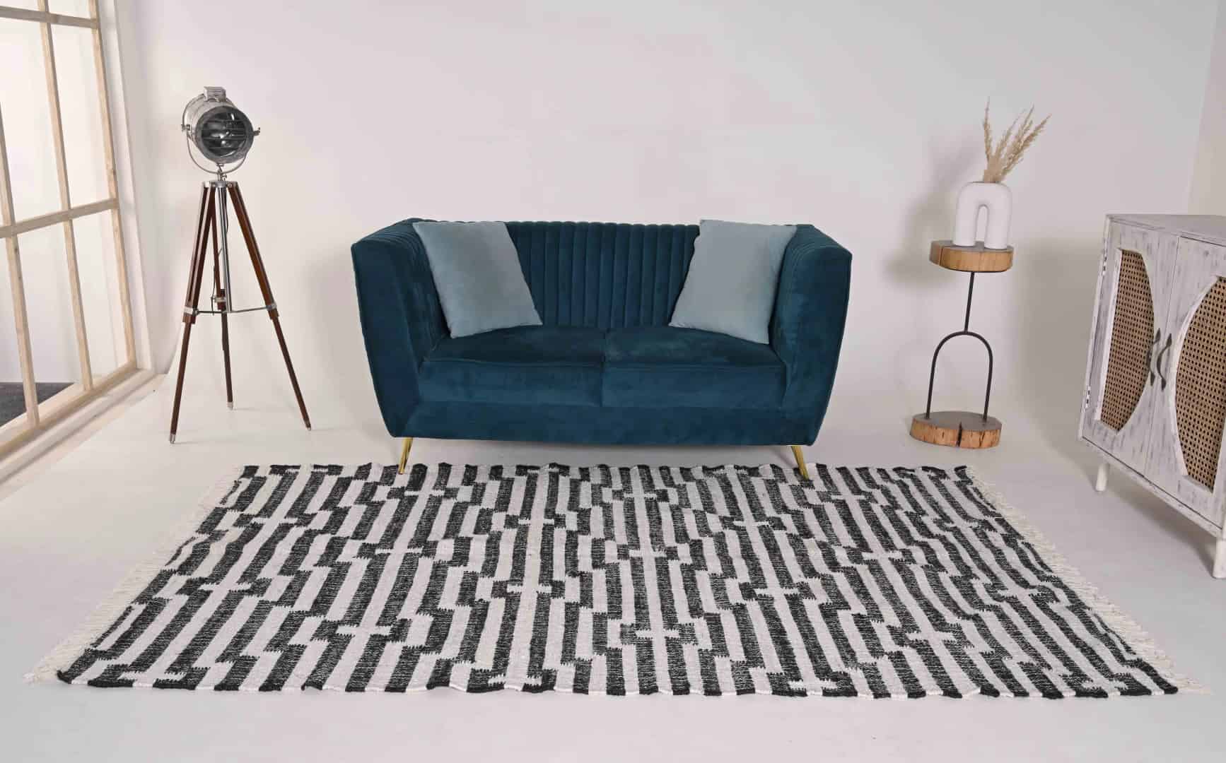 White Cotton Jute Handwoven Large Area Dhurrie Rug With White Stipes Lines For Living Home Decor Rug and White Fringes Jute Rug Bohemian Decor Jute Rug  - Image 2