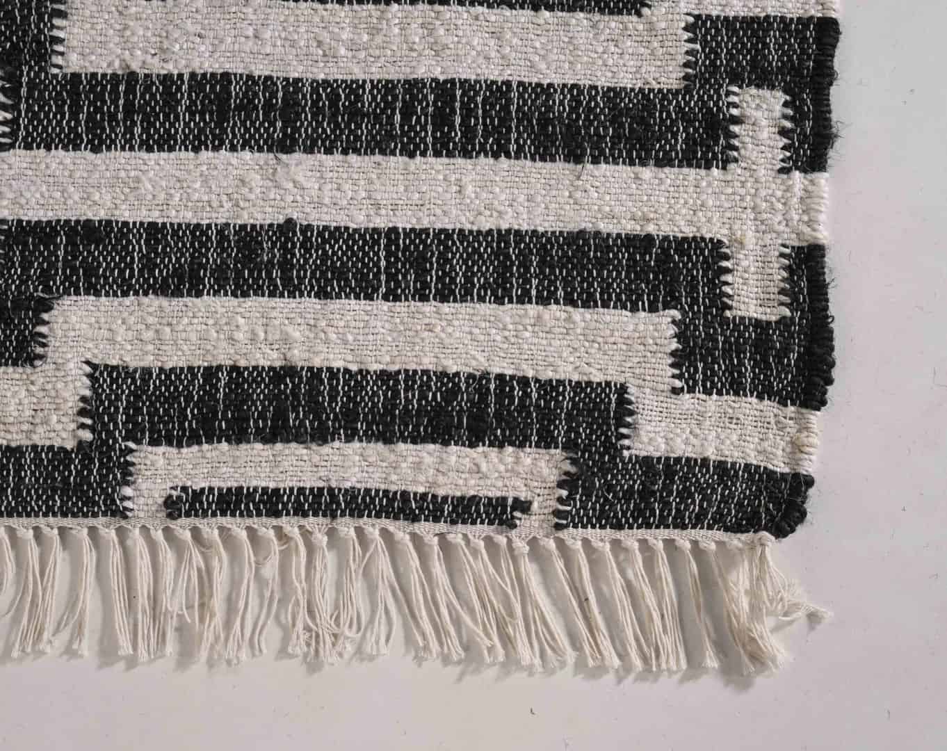 White Cotton Jute Handwoven Large Area Dhurrie Rug With White Stipes Lines For Living Home Decor Rug and White Fringes Jute Rug Bohemian Decor Jute Rug  - Image 5