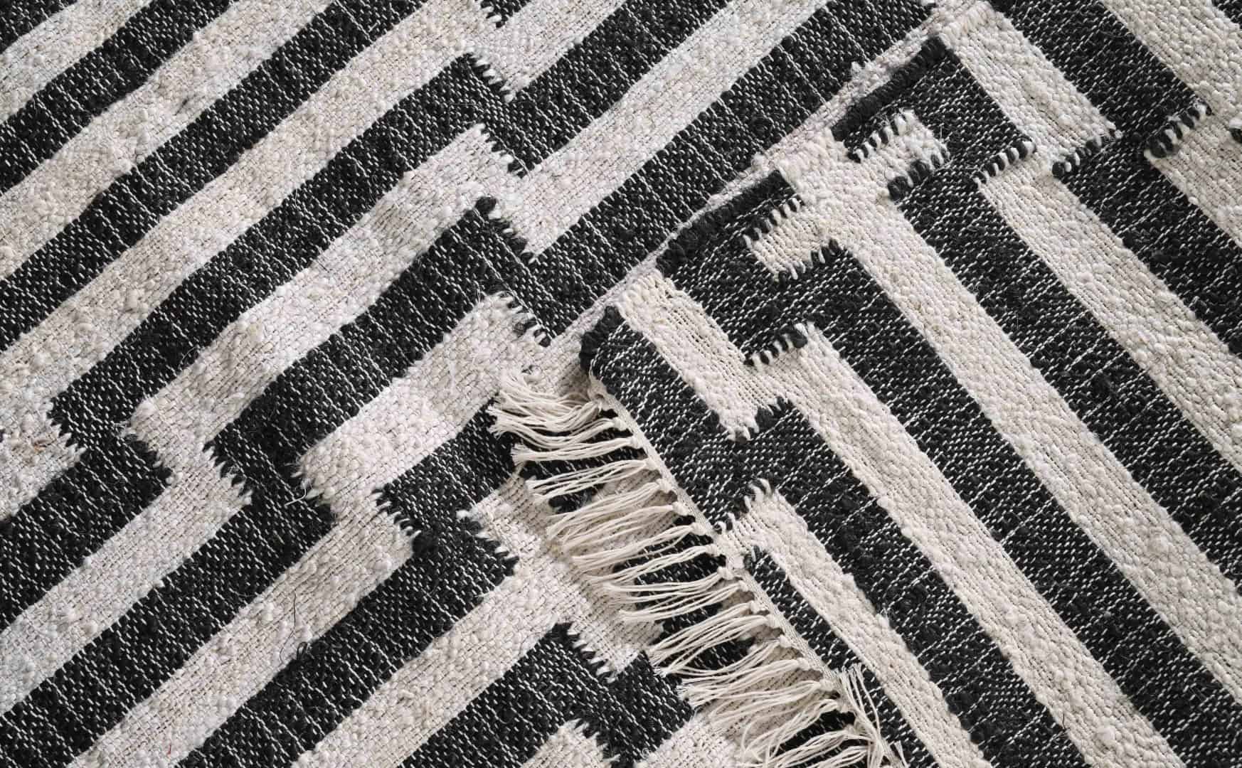 White Cotton Jute Handwoven Large Area Dhurrie Rug With White Stipes Lines For Living Home Decor Rug and White Fringes Jute Rug Bohemian Decor Jute Rug  - Image 6