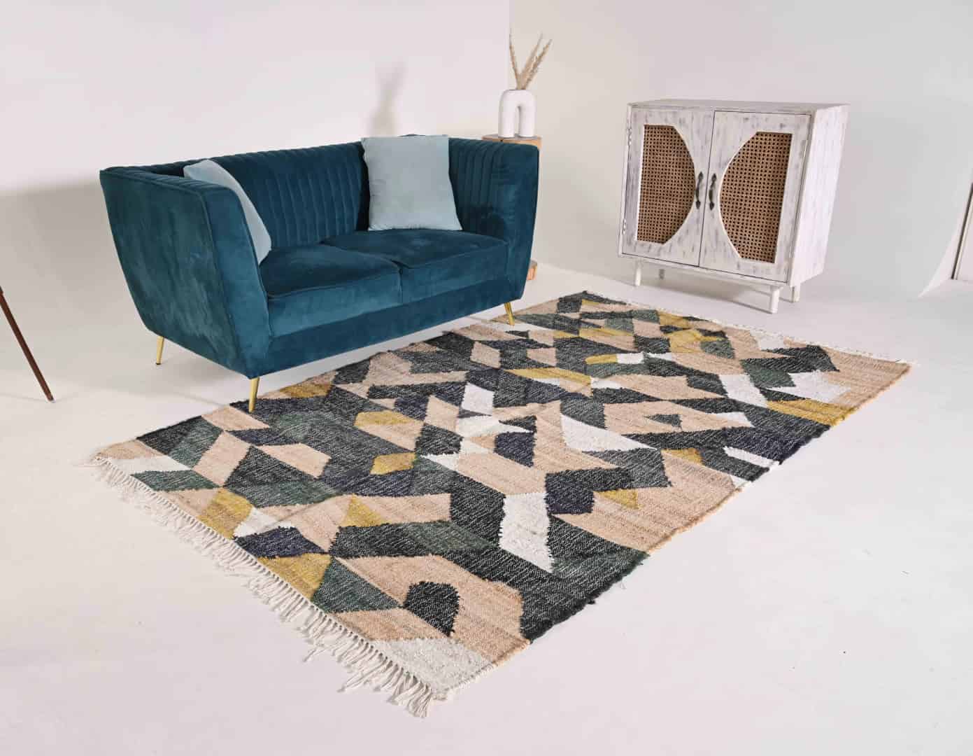 Eco Friendly Handwoven Multicolor Cotton Jute Rug White Fringes Jute Rug Large Area Jute Dhurrie Rug For Living Home Decorative Jute Rug Dining Table Jute Rug  - Image 2