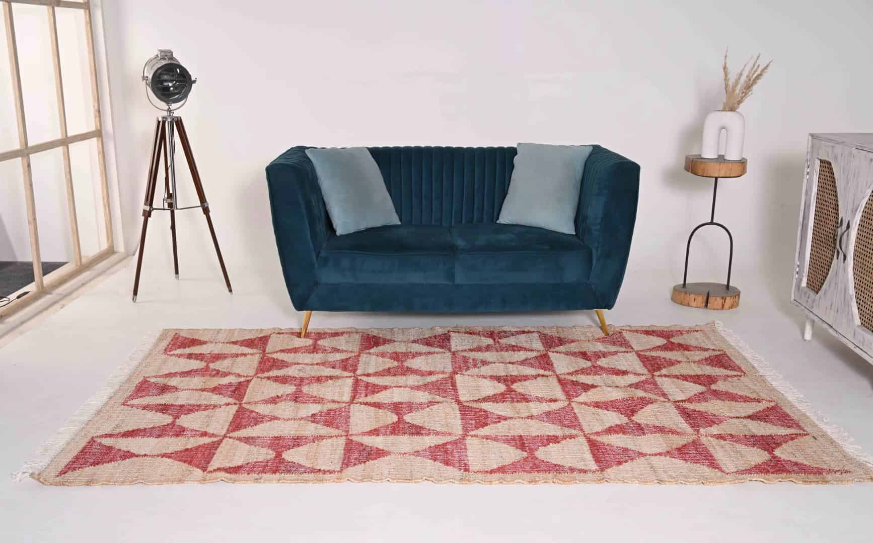 Bohemian Handmade Natural Cotton Jute Rug With Red Design Rug And White Fringe Jute Rug Vintage Large Area Jute Rug Rectangle Shape Rug Home Decor Jute Rug - Image 2