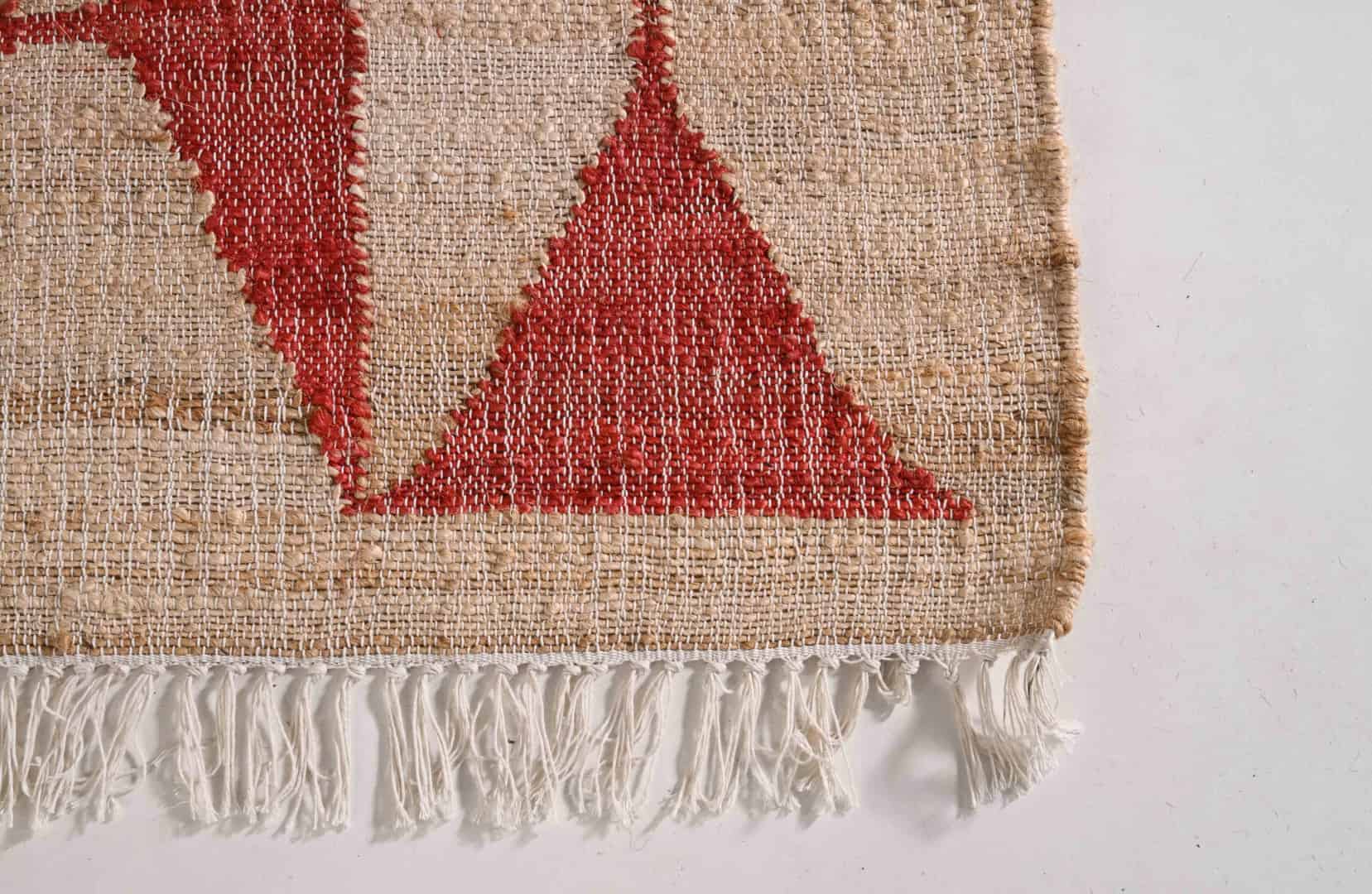 Bohemian Handmade Natural Cotton Jute Rug With Red Design Rug And White Fringe Jute Rug Vintage Large Area Jute Rug Rectangle Shape Rug Home Decor Jute Rug - Image 4
