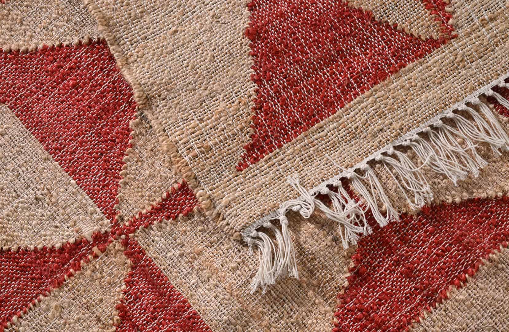 Bohemian Handmade Natural Cotton Jute Rug With Red Design Rug And White Fringe Jute Rug Vintage Large Area Jute Rug Rectangle Shape Rug Home Decor Jute Rug - Image 5