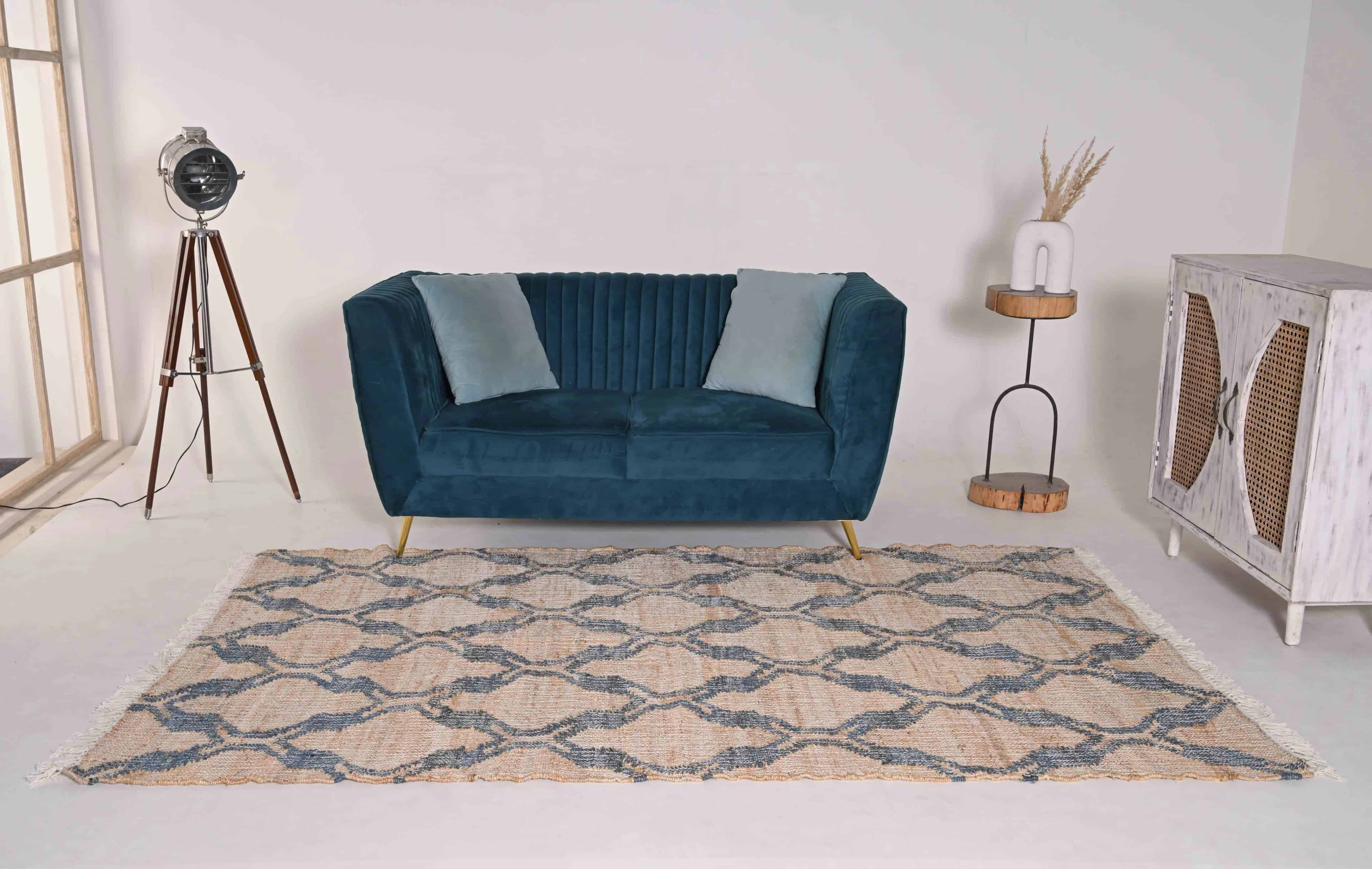 Sky Blue Scandinavian Design High Quality Hand Woven Flatweave Cotton Jute Modern Boho Geometric Rug Bohemian Decor Jute Area Rug For Living Kitchen Rug  - Image 2