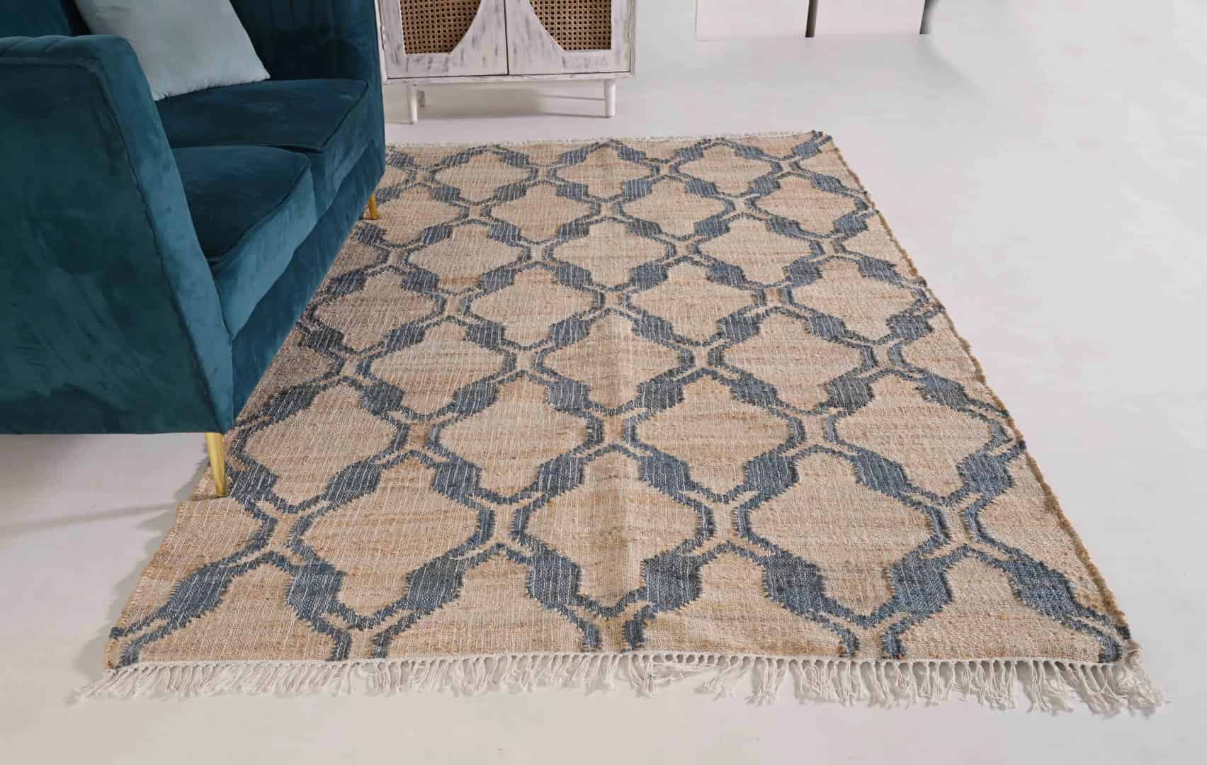 Sky Blue Scandinavian Design High Quality Hand Woven Flatweave Cotton Jute Modern Boho Geometric Rug Bohemian Decor Jute Area Rug For Living Kitchen Rug  - Image 4