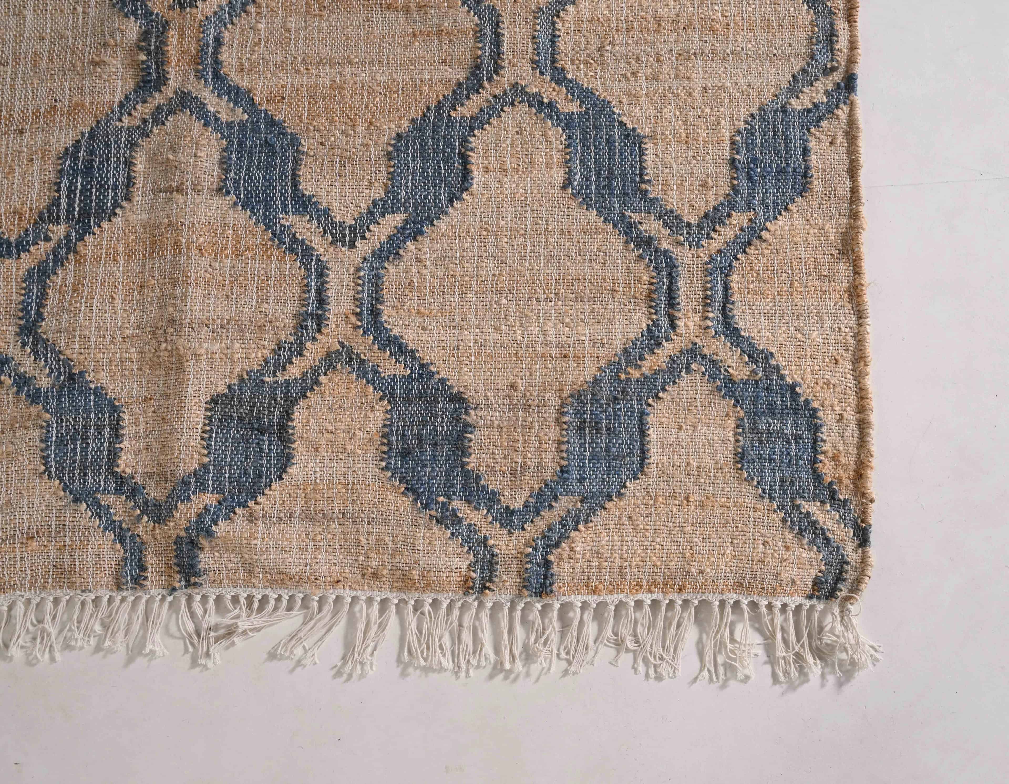 Sky Blue Scandinavian Design High Quality Hand Woven Flatweave Cotton Jute Modern Boho Geometric Rug Bohemian Decor Jute Area Rug For Living Kitchen Rug  - Image 5
