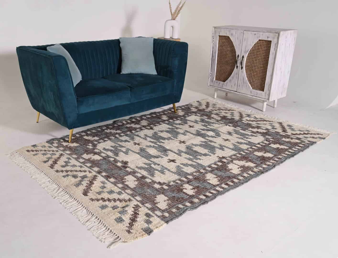 Indian Handmade Cotton Jute Large Dhurrie Rug Multicolor Vintage Jute Rug White Fringes Jute Rug Entryway Jute Rug For Living Decorative Dining Table Jute Rug  - Image 3