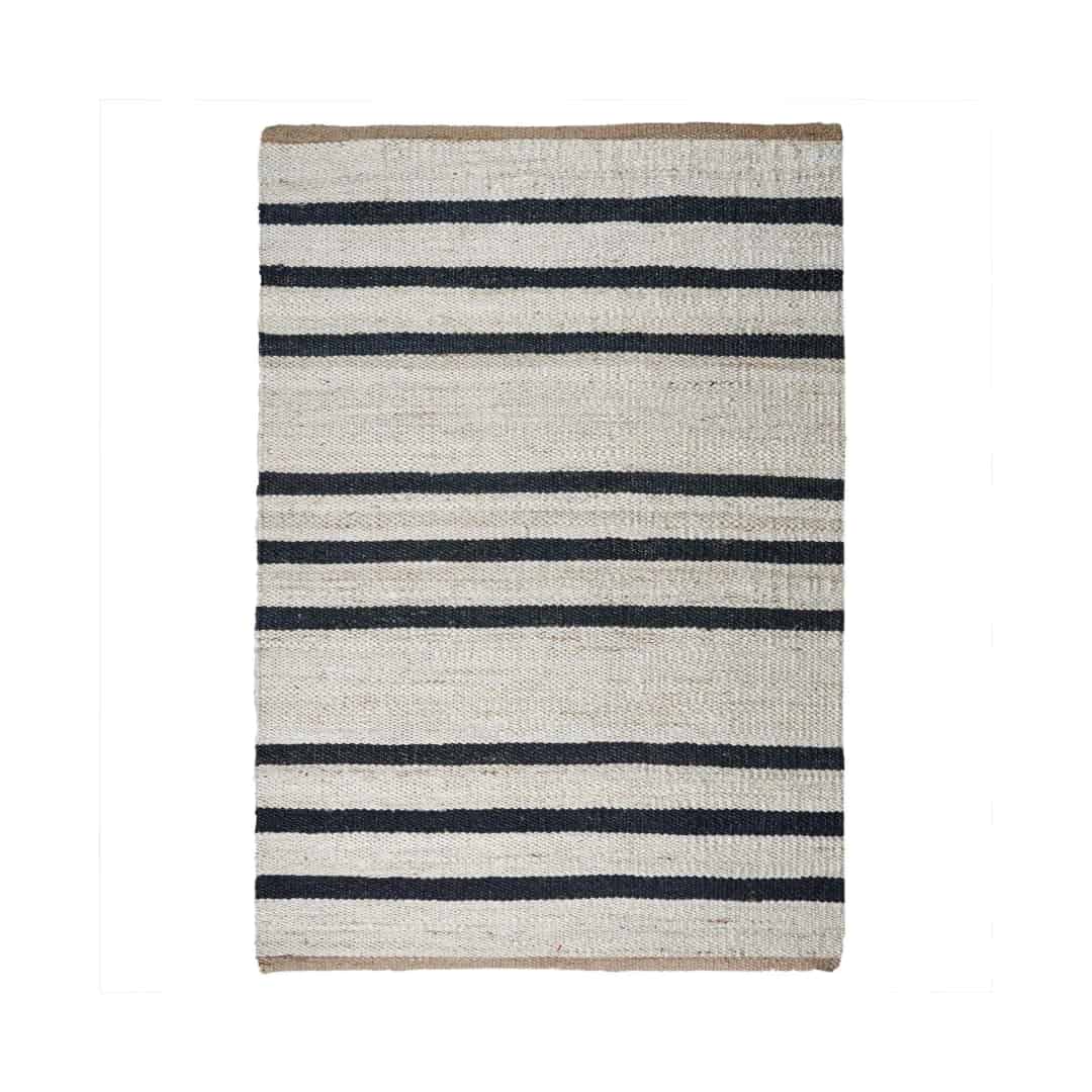 Indian Handmade White Jute Hemp with Black Stripes Line Hemp Rectangle For Hallway Decor Hemp Rug For Living Room Area Vintage Large Area Jute Rug  - Image 1