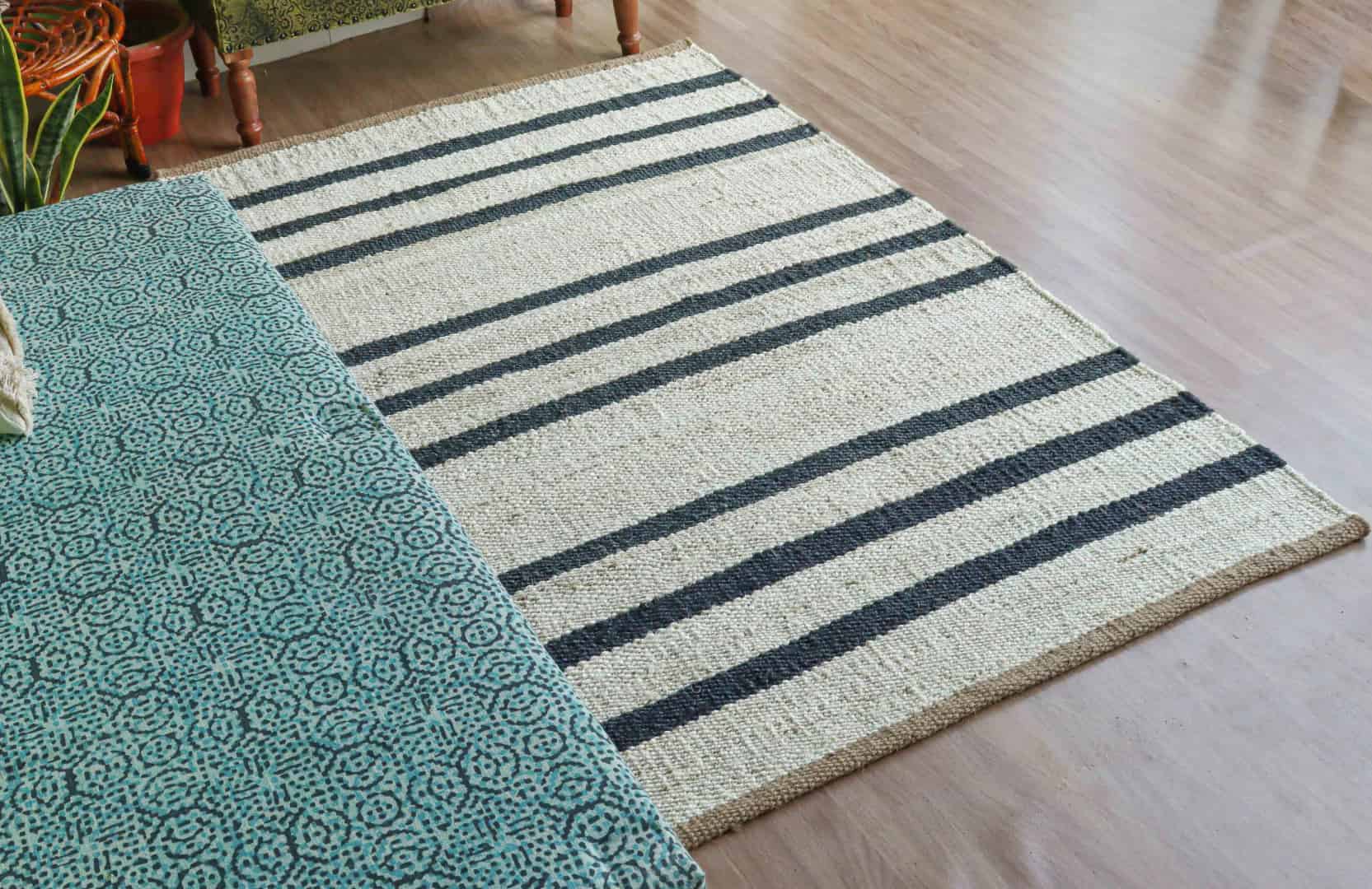 Indian Handmade White Jute Hemp with Black Stripes Line Hemp Rectangle For Hallway Decor Hemp Rug For Living Room Area Vintage Large Area Jute Rug  - Image 2