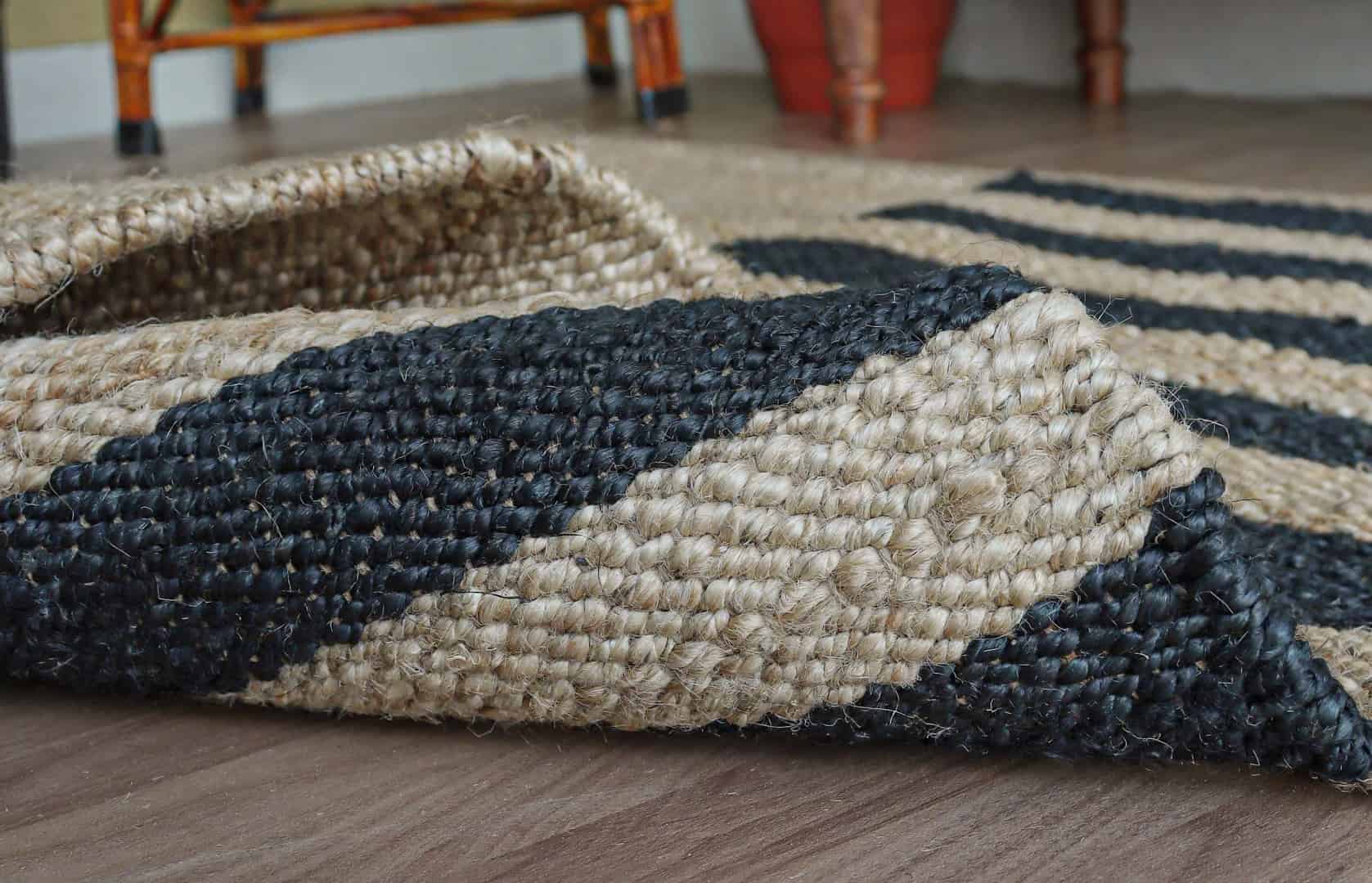 Indian Handwoven Stair Beige Rectangle Jute Rug With Black Strips Hemp Lines Rug For Living Decor Jute Area Rug Large Area Jute Rug Entryway Hemp Dhurrie Rug  - Image 4