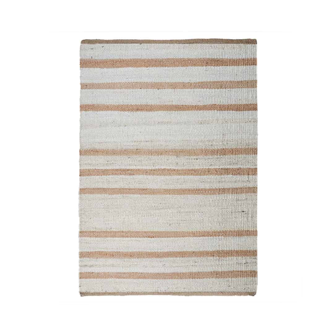 Indian Handwoven Hemp Rectangle Jute Rug White Large Area Rug With Beige Stripes Line Decorative Jute Rug Hemp For Dining Table Decor Rug Vintage Hemp Rug - Image 1