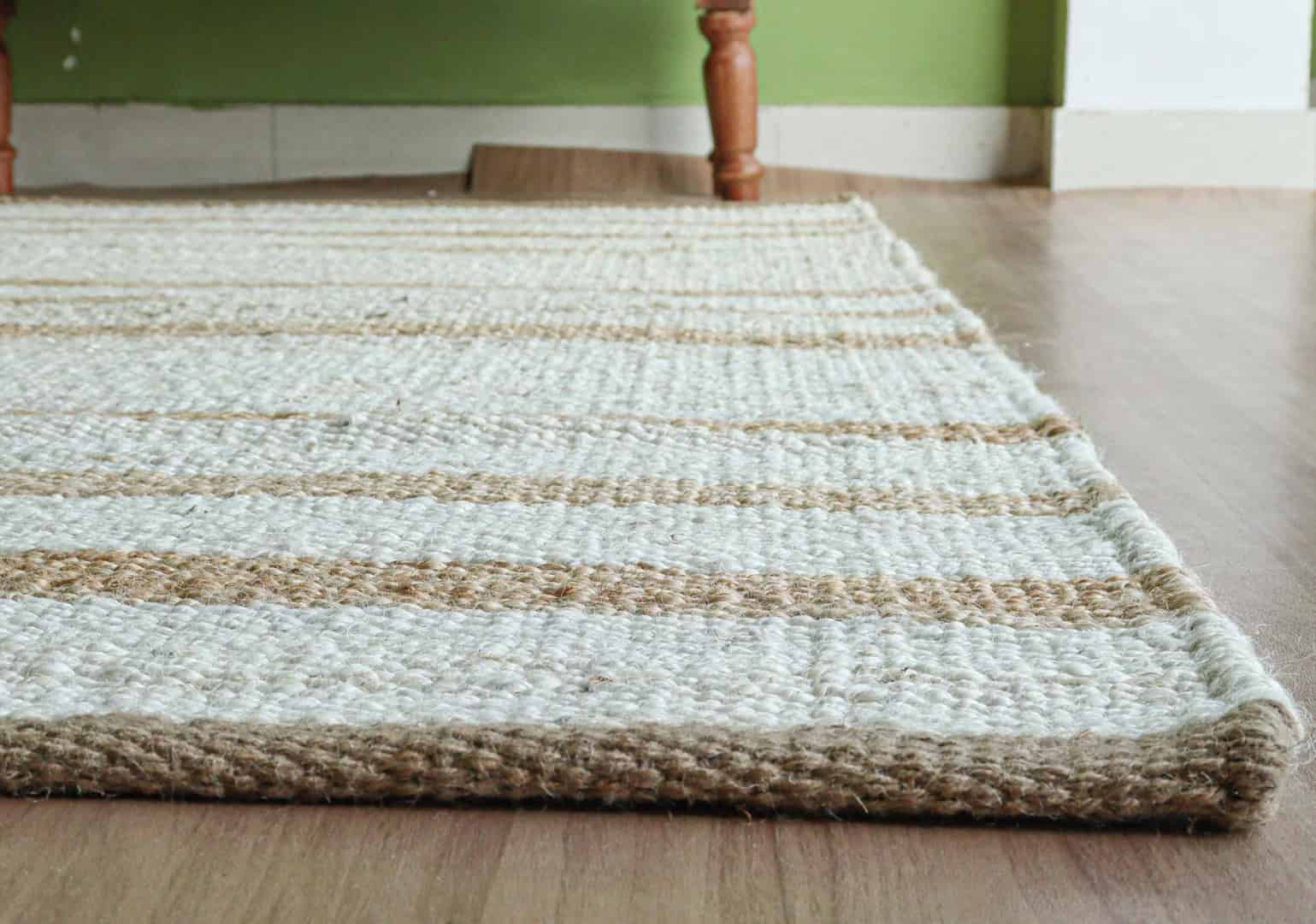 Indian Handwoven Hemp Rectangle Jute Rug White Large Area Rug With Beige Stripes Line Decorative Jute Rug Hemp For Dining Table Decor Rug Vintage Hemp Rug - Image 4