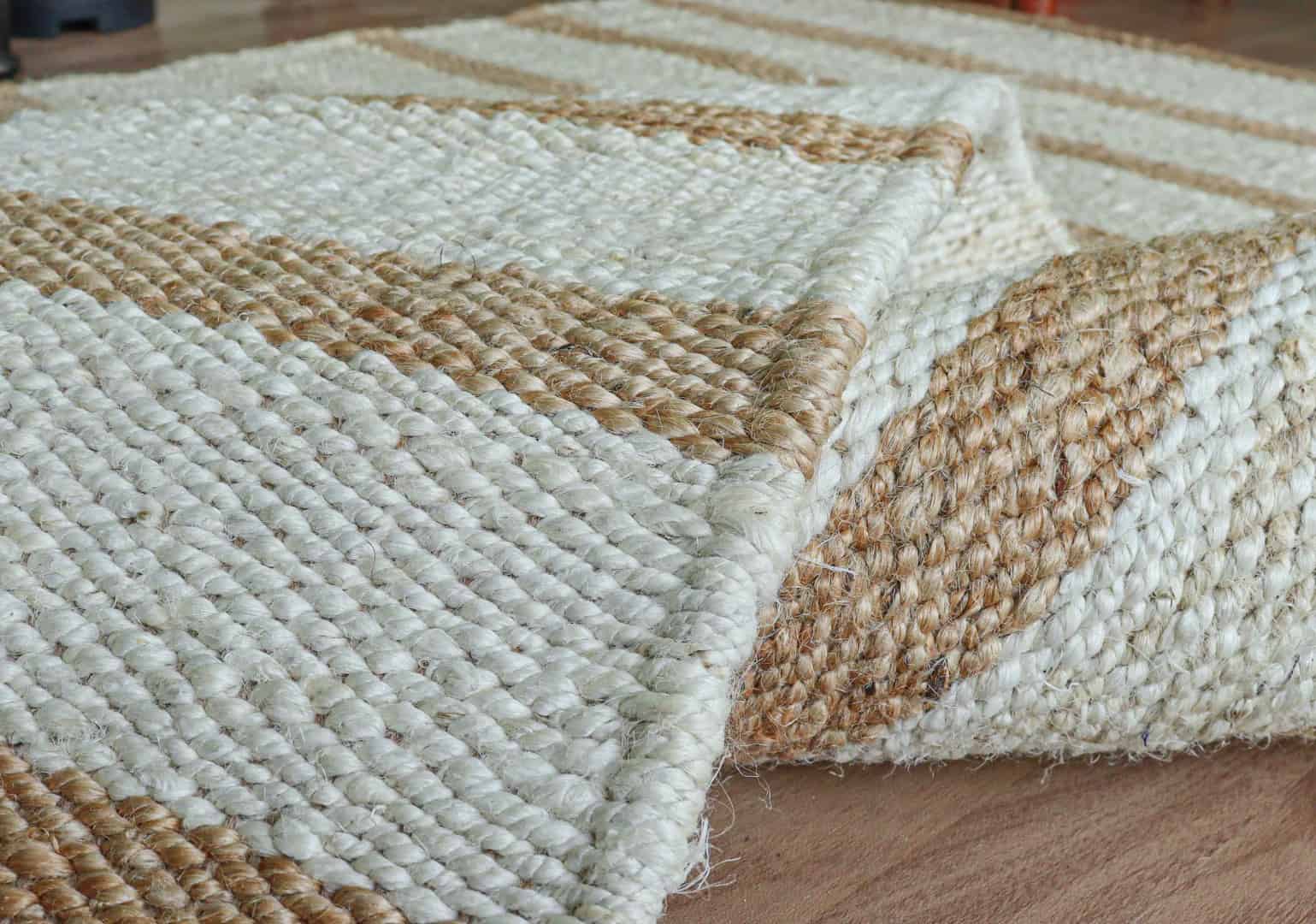 Indian Handwoven Hemp Rectangle Jute Rug White Large Area Rug With Beige Stripes Line Decorative Jute Rug Hemp For Dining Table Decor Rug Vintage Hemp Rug - Image 7