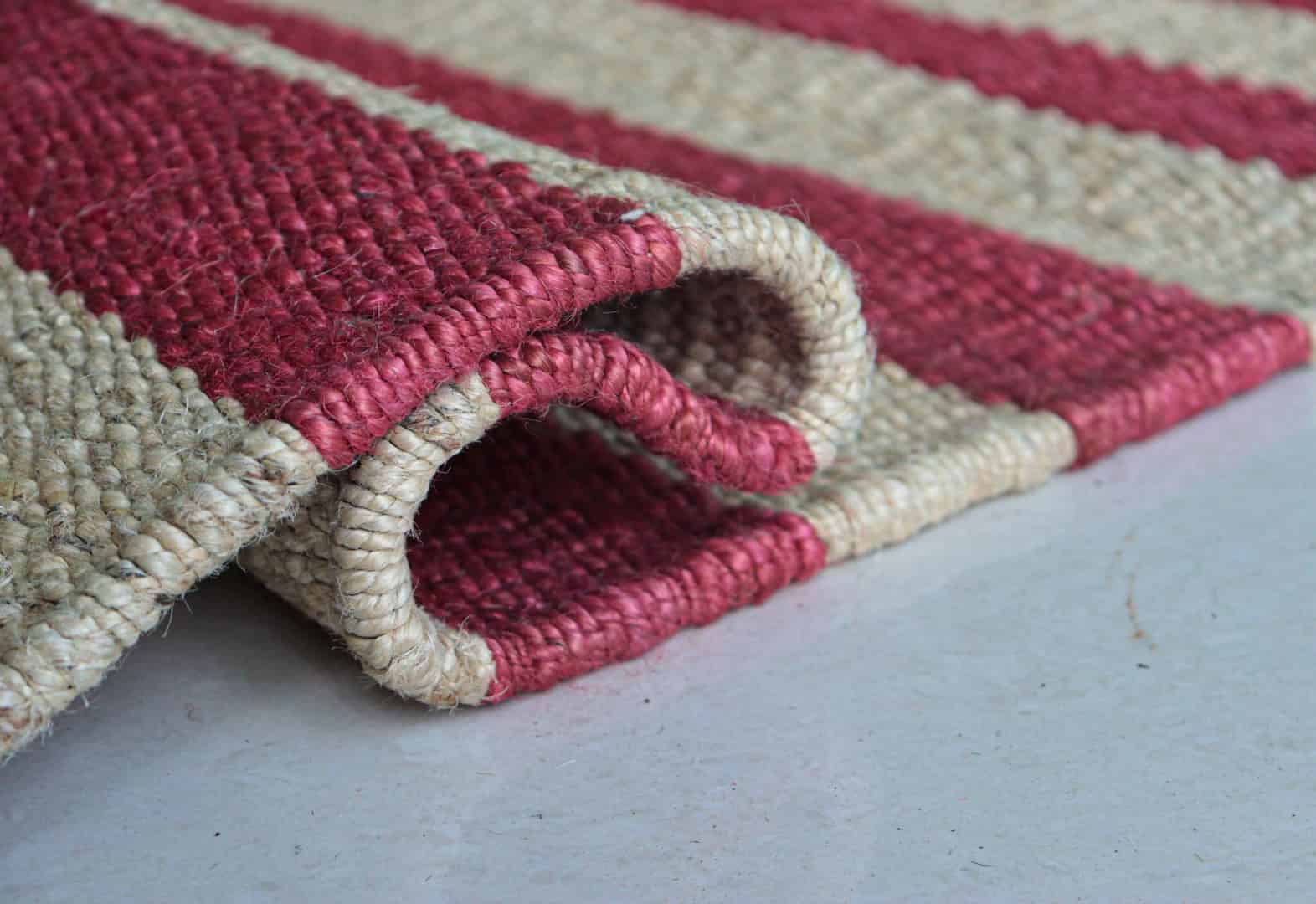 White Hemp Jute Rug With Red Stripes Line Decor Jute Rug Handwoven Large Dhurrie Rug And Beige Natural Fringes Hemp Rug For Living Guestroom Decor Rug  - Image 5