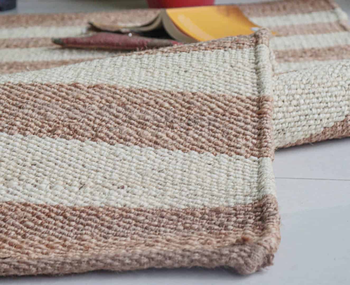 Large Area Hemp Rug Home Decor Hemp Rug Handwoven Hemp Jute Rug Beige Rug With Off White Stirpes Line Decor Rug Entryway Hemp Jute Rug Living Kitchen Decor Rug  - Image 6