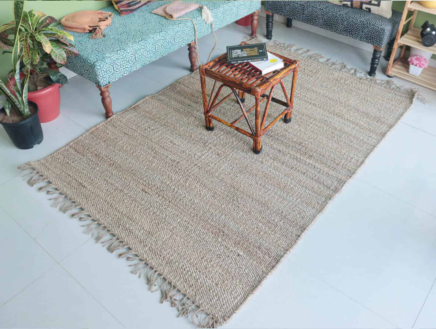 Natural Hemp Jute Rug Rectangle Shape Large Area Rug Beige Fringes Jute Rug Handwoven Hemp Dhurrie Rug Home Decor Rug Entryway Jute Rug Jute Dhurrie Rug  - Image 1