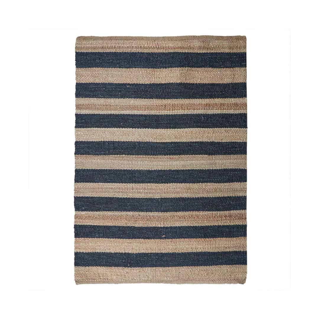 Eco Friendly Handwoven Natural Jute Hemp Rectangle Rug With Black Stripes Stair Decor Hemp Rug For Living Room Decor Boho Decor Hemp Rug Large Area Hemp Dhurrie Rug  - Image 1