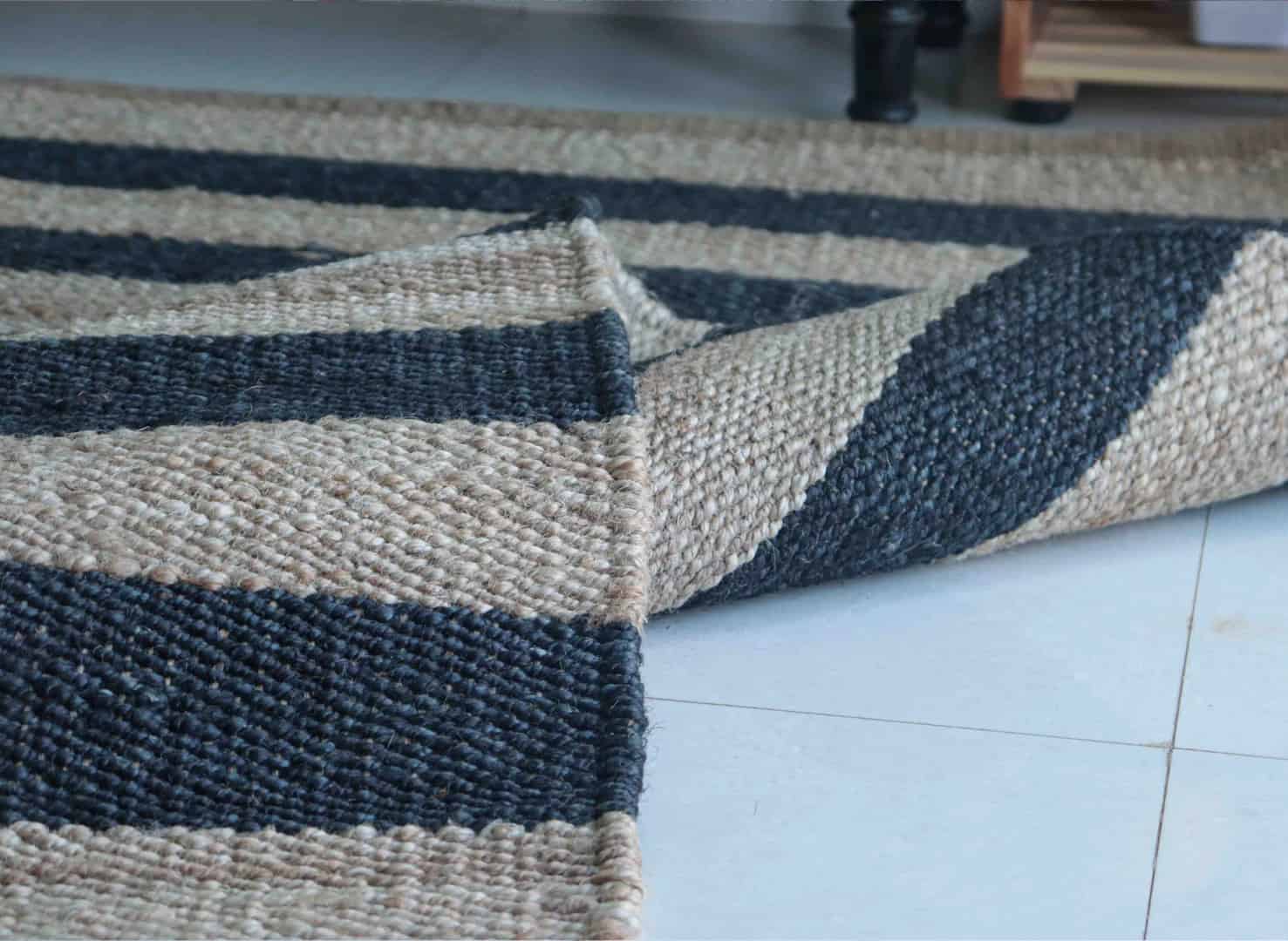 Eco Friendly Handwoven Natural Jute Hemp Rectangle Rug With Black Stripes Stair Decor Hemp Rug For Living Room Decor Boho Decor Hemp Rug Large Area Hemp Dhurrie Rug  - Image 5