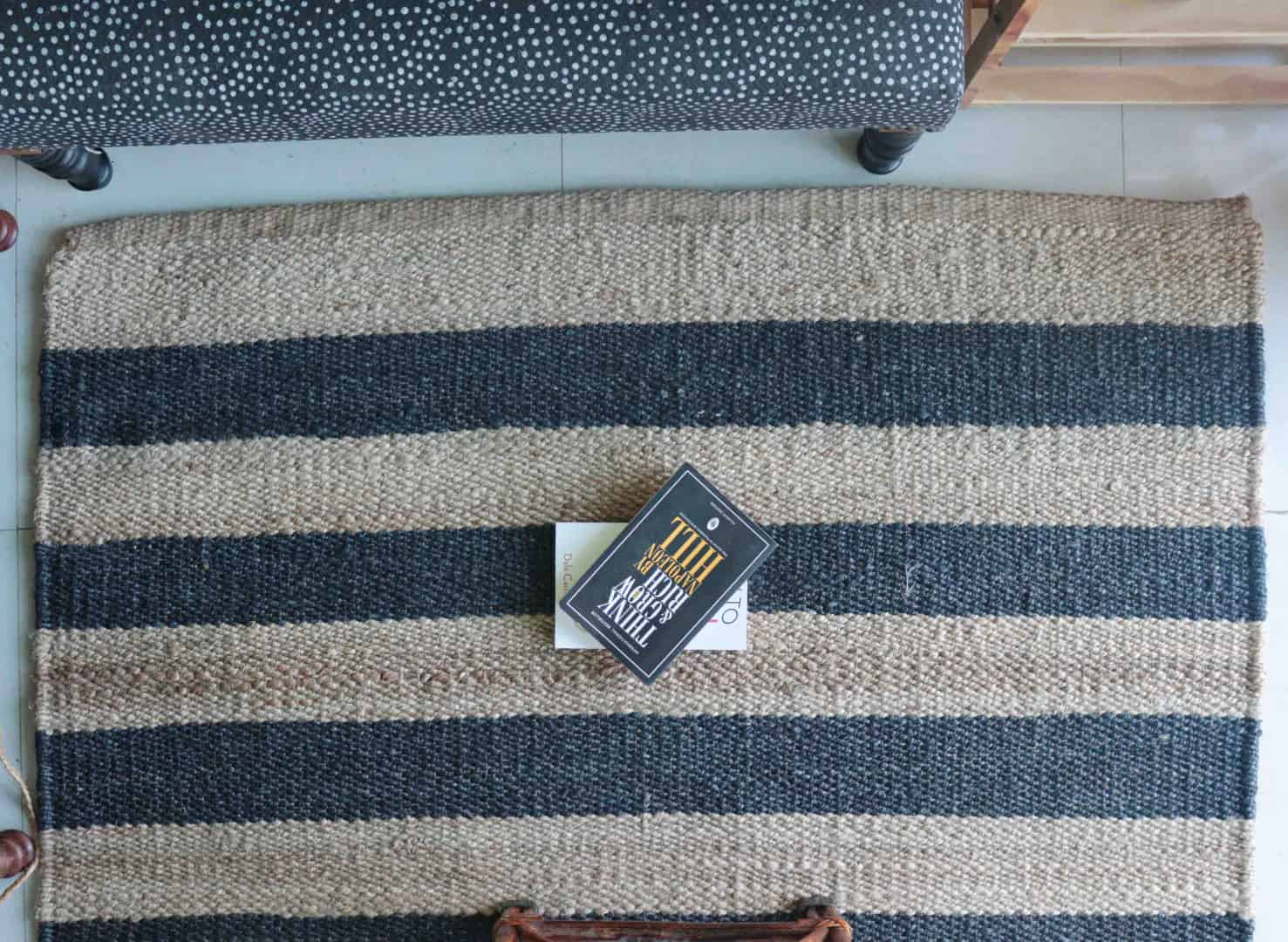 Eco Friendly Handwoven Natural Jute Hemp Rectangle Rug With Black Stripes Stair Decor Hemp Rug For Living Room Decor Boho Decor Hemp Rug Large Area Hemp Dhurrie Rug  - Image 8