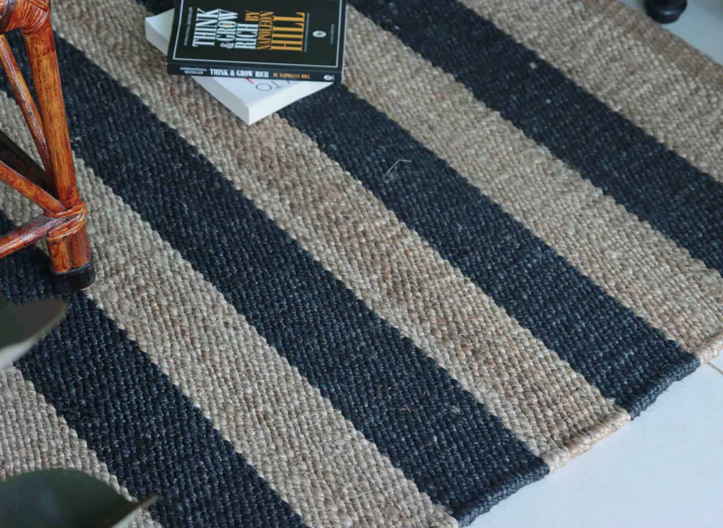 Eco Friendly Handwoven Natural Jute Hemp Rectangle Rug With Black Stripes Stair Decor Hemp Rug For Living Room Decor Boho Decor Hemp Rug Large Area Hemp Dhurrie Rug  - Image 9