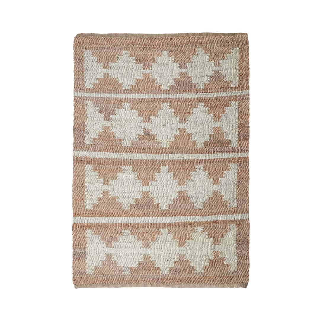 Indian Handwoven Hemp Jute Rug Beige Rectangle Jute Rug With White Design Rug Stair Decor Hemp Jute Rug Vintage Jute Rug Yoga Mat Dhurrie Rug For Home Decor  - Image 1