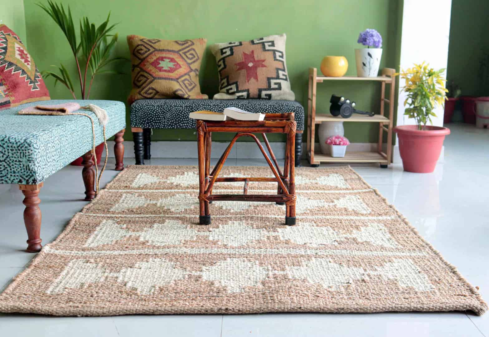 Indian Handwoven Hemp Jute Rug Beige Rectangle Jute Rug With White Design Rug Stair Decor Hemp Jute Rug Vintage Jute Rug Yoga Mat Dhurrie Rug For Home Decor  - Image 2