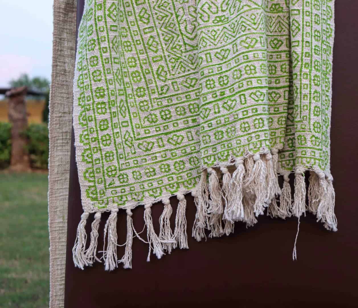 White with Green Print Luxurious Handmade Indian Cotton Throw Blanket with Tassels Floral Block Print Bohemian Bed Cover and Sofa Throw Cover For Decor Room  - Image 3