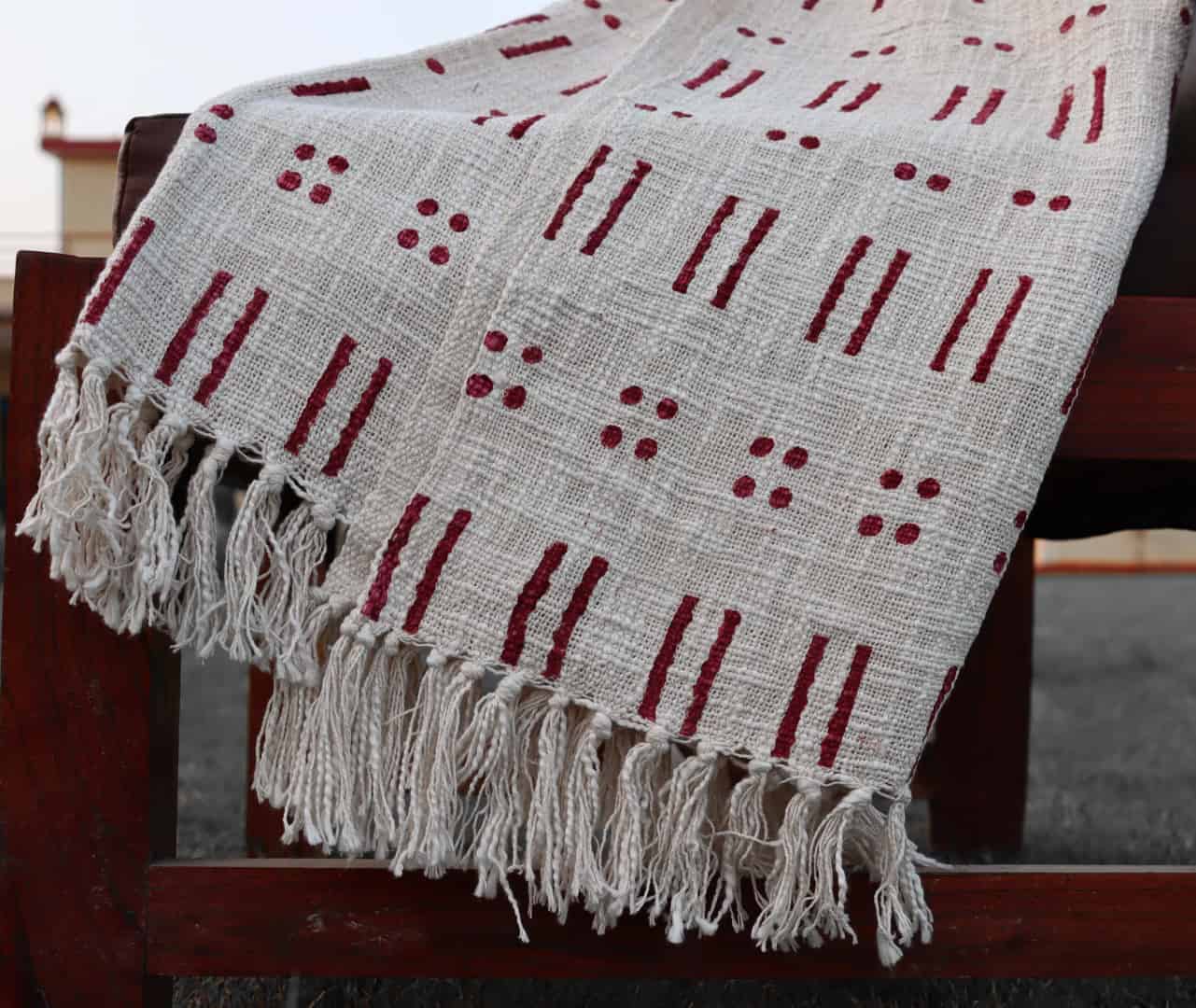 Handmade Rustic Throw Authentic African Style Decor For Home Hand Loom Blanket Boho Block Print Bed Throw Linen with Tassels For Living Decor Sofa Cover  - Image 4