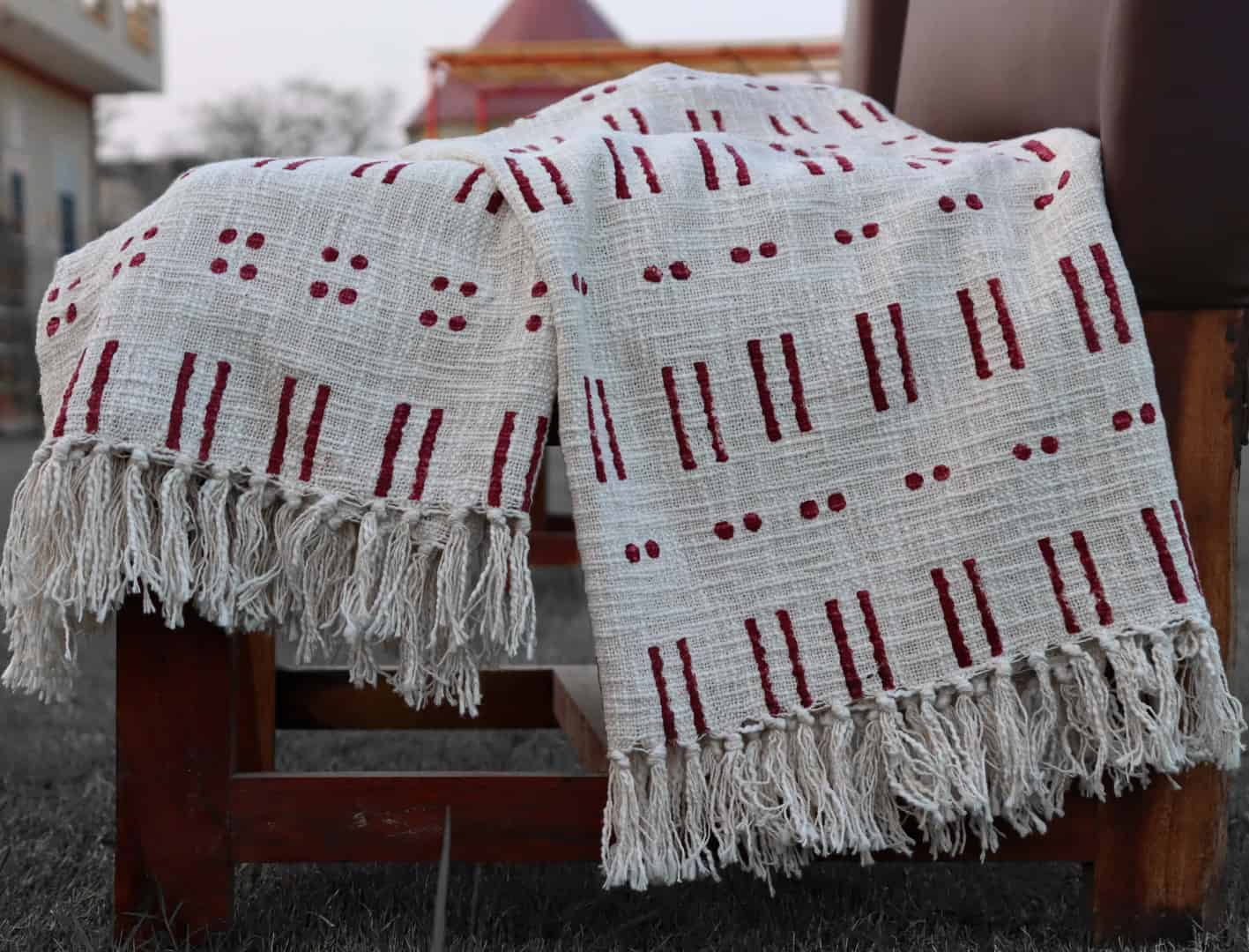 Handmade Rustic Throw Authentic African Style Decor For Home Hand Loom Blanket Boho Block Print Bed Throw Linen with Tassels For Living Decor Sofa Cover  - Image 2