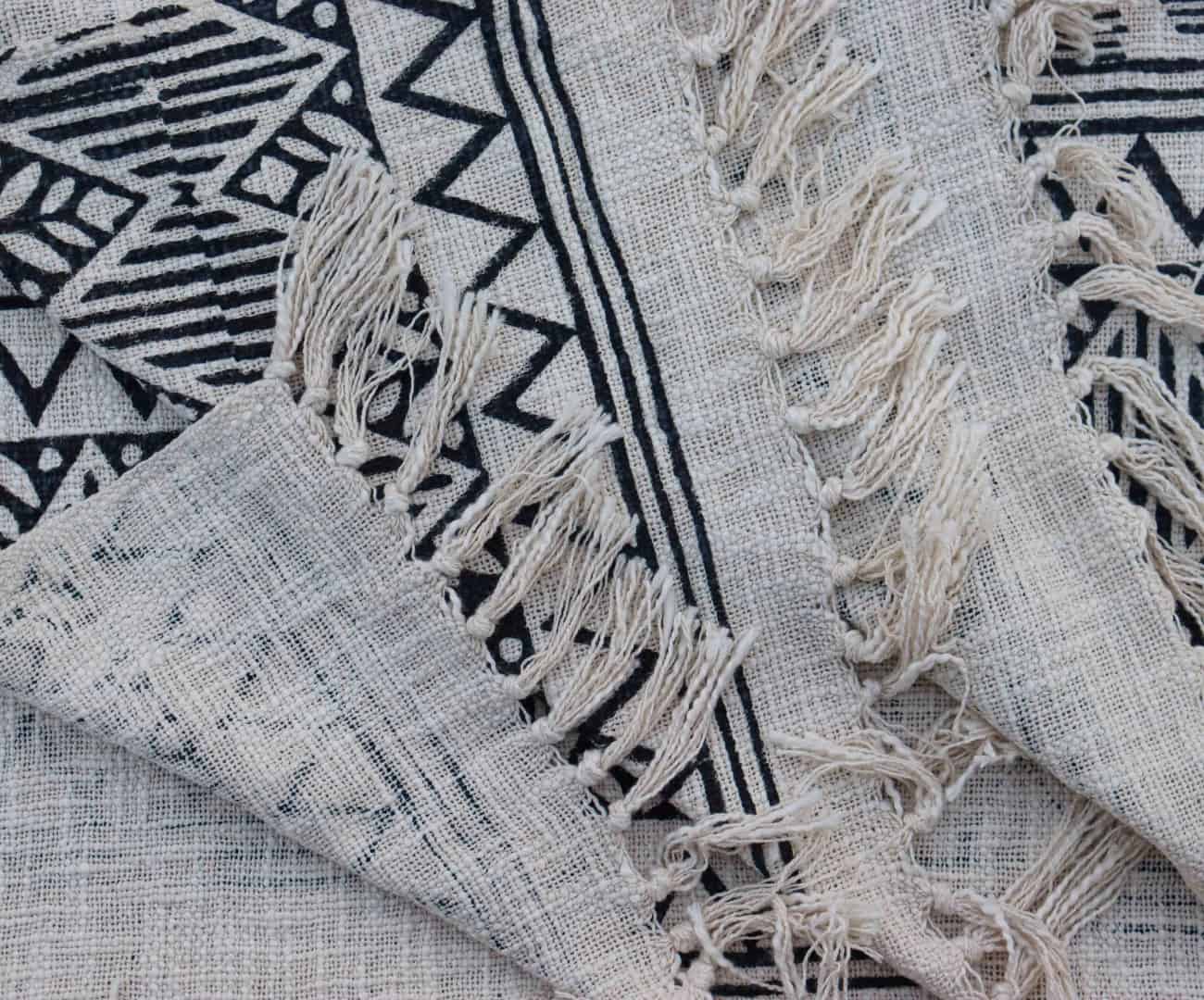 Handmade Soft Cotton Throw Blanket White Cotton Throw With Black Design Blanket Sofa Decor Cover Boho Ethnic Beach Towel For Living Guestroom Fringes Blanket   - Image 5