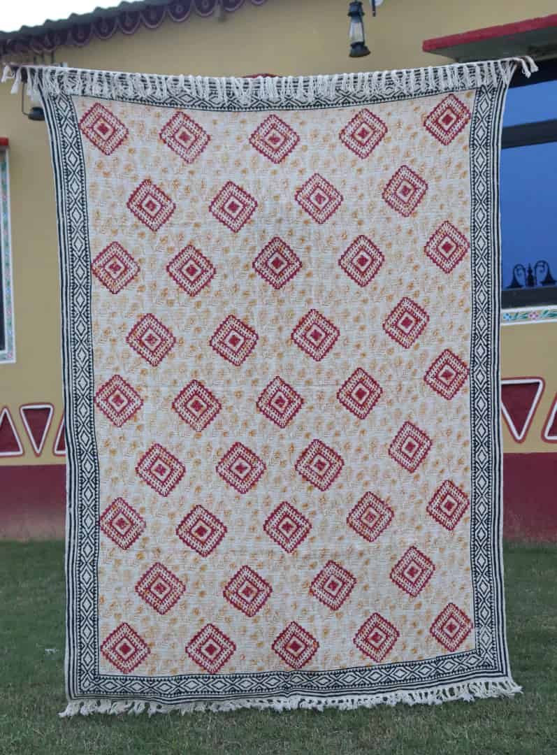 Handmade Rustic Throw Authentic African Style Decor for Home Hand Loom Blanket Boho Block Print Bed Throw Linen with Tassels Sofa Decor Handwoven Throw Blanket  - Image 1