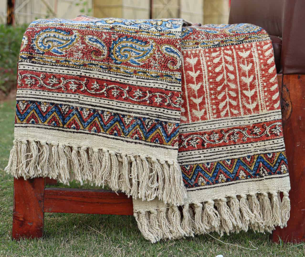 Handwoven Multicolor Soft Cotton Throw Blanket And White Fringes Blanket Hand Loomed Cloth Soft Cotton Blanket Printed Cotton Throw Blanket Vintage Textiles Blanket - Image 2