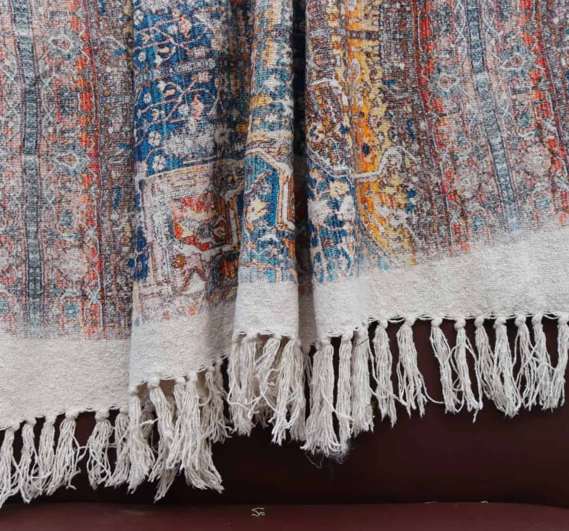 Indian Handmade Throw Blanket Bohemian Cloth Bed Cover With Tassels Hand-Loomed Block Print Cotton Sofa Throw Soft Cotton Throw For Living Decorative Blanket  - Image 5