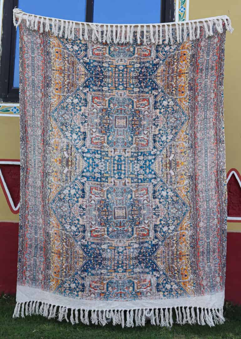 Indian Handmade Throw Blanket Bohemian Cloth Bed Cover With Tassels Hand-Loomed Block Print Cotton Sofa Throw Soft Cotton Throw For Living Decorative Blanket  - Image 1