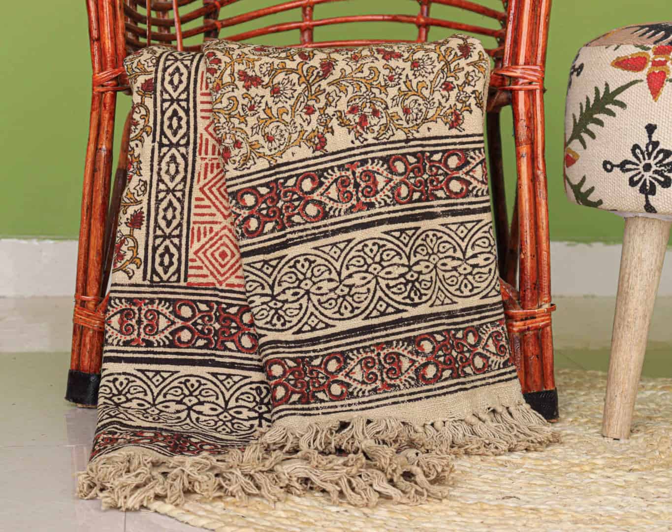 Indian Handmade Soft Cotton Throw Blanket Bohemian Handmade Throw Blankets and Throws Hand Loomed Cloth Soft Cotton Blanket Boho Ethnic Beach Towel Decor Sofa - Image 4