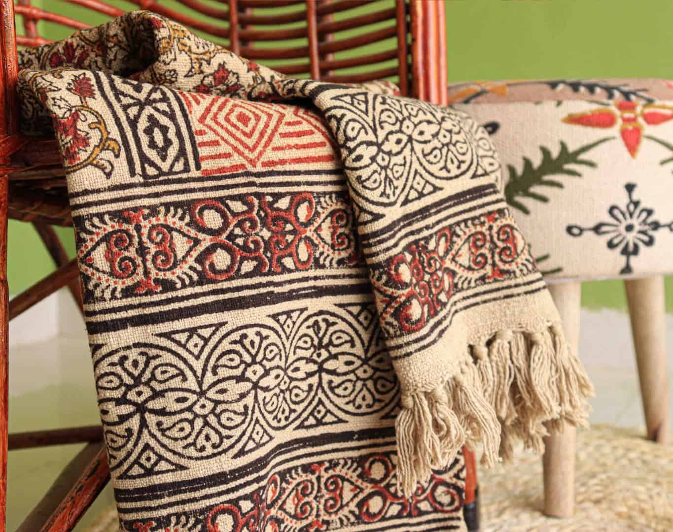 Indian Handmade Soft Cotton Throw Blanket Bohemian Handmade Throw Blankets and Throws Hand Loomed Cloth Soft Cotton Blanket Boho Ethnic Beach Towel Decor Sofa - Image 3