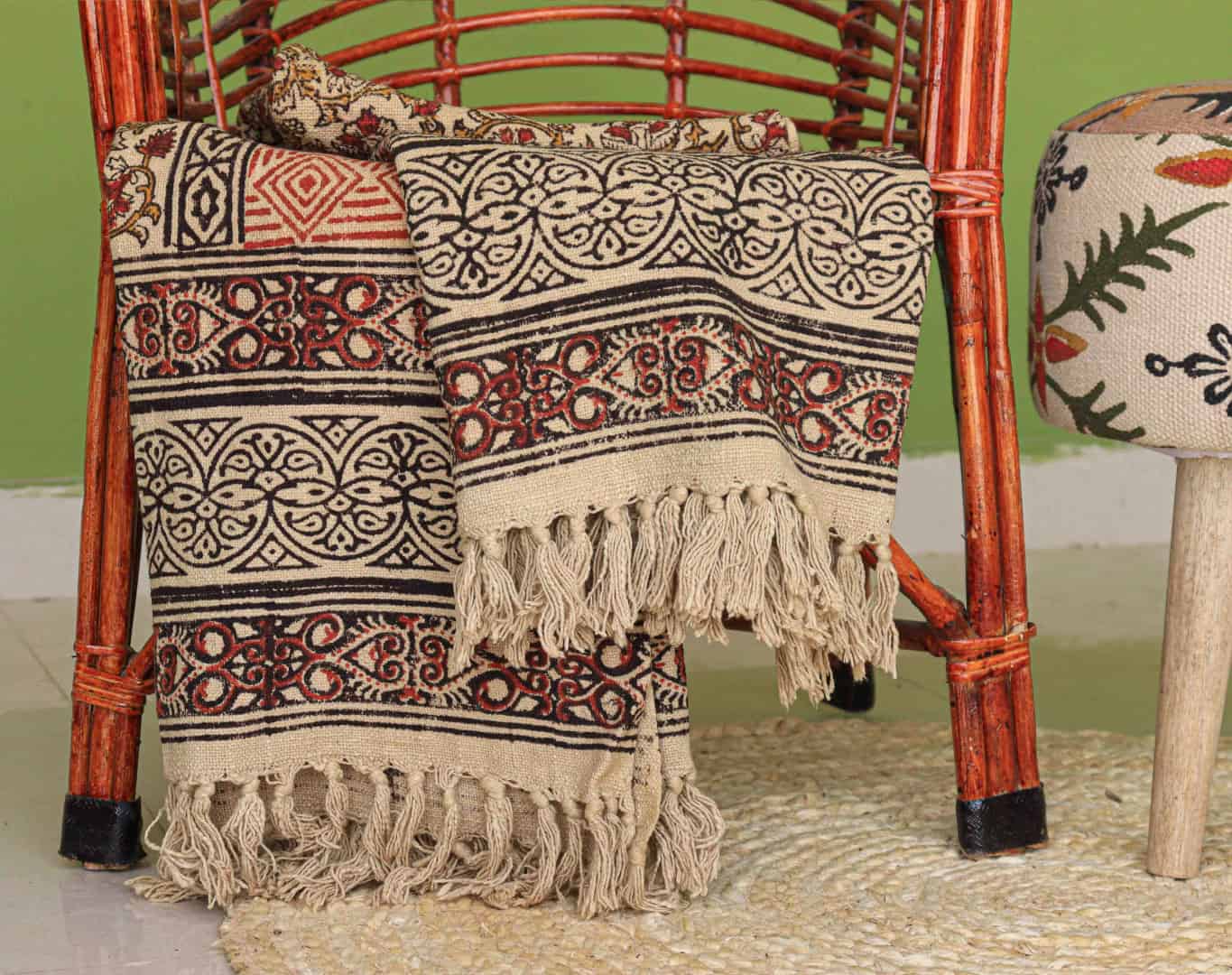 Indian Handmade Soft Cotton Throw Blanket Bohemian Handmade Throw Blankets and Throws Hand Loomed Cloth Soft Cotton Blanket Boho Ethnic Beach Towel Decor Sofa - Image 5