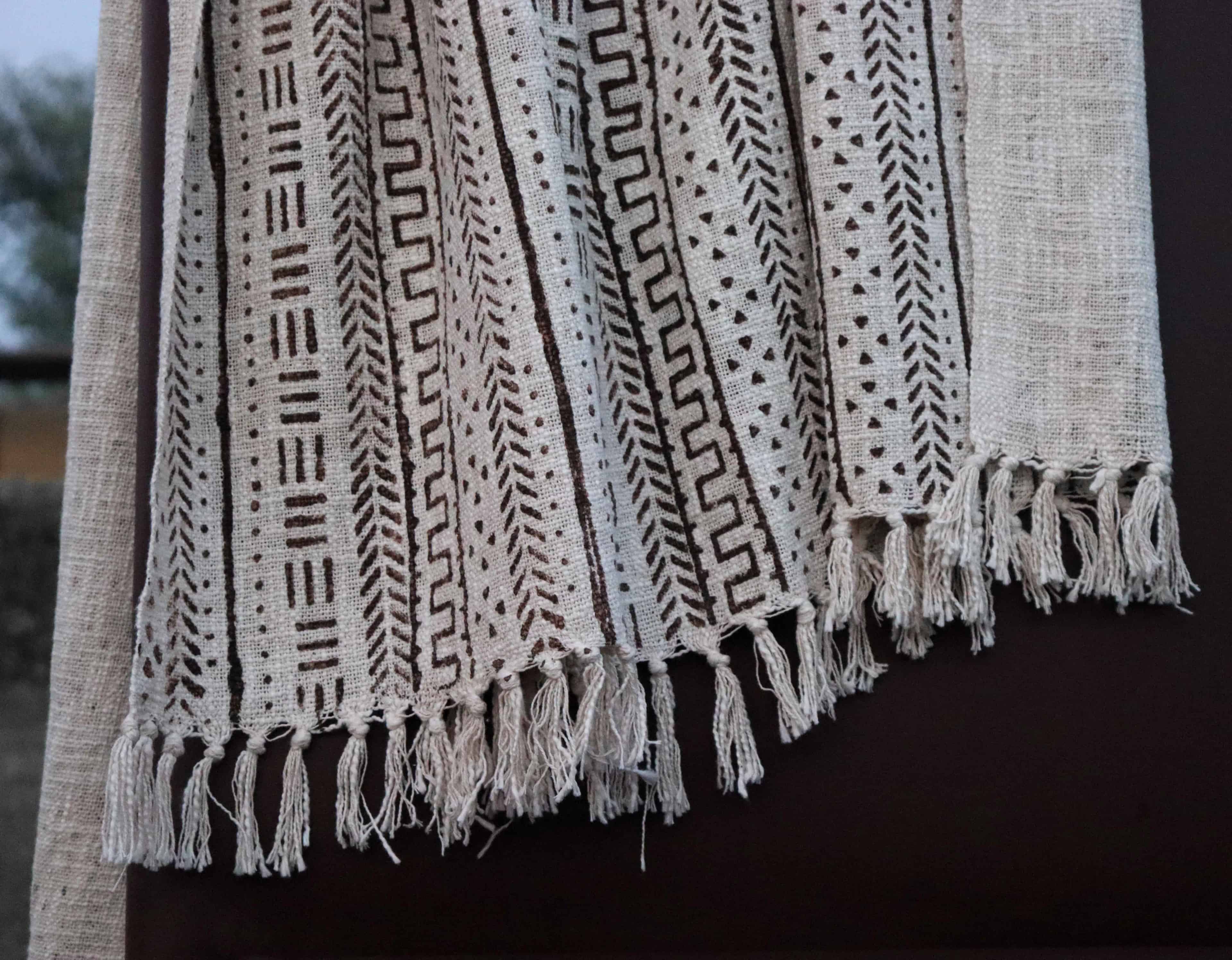 Handmade White Soft Cotton Throw Blanket With Black Design Blanket And White Fringes Cotton Throw Blanket Hand Loom Blanket Boho Block Print Bed Throw Linen with Tassels - Image 4