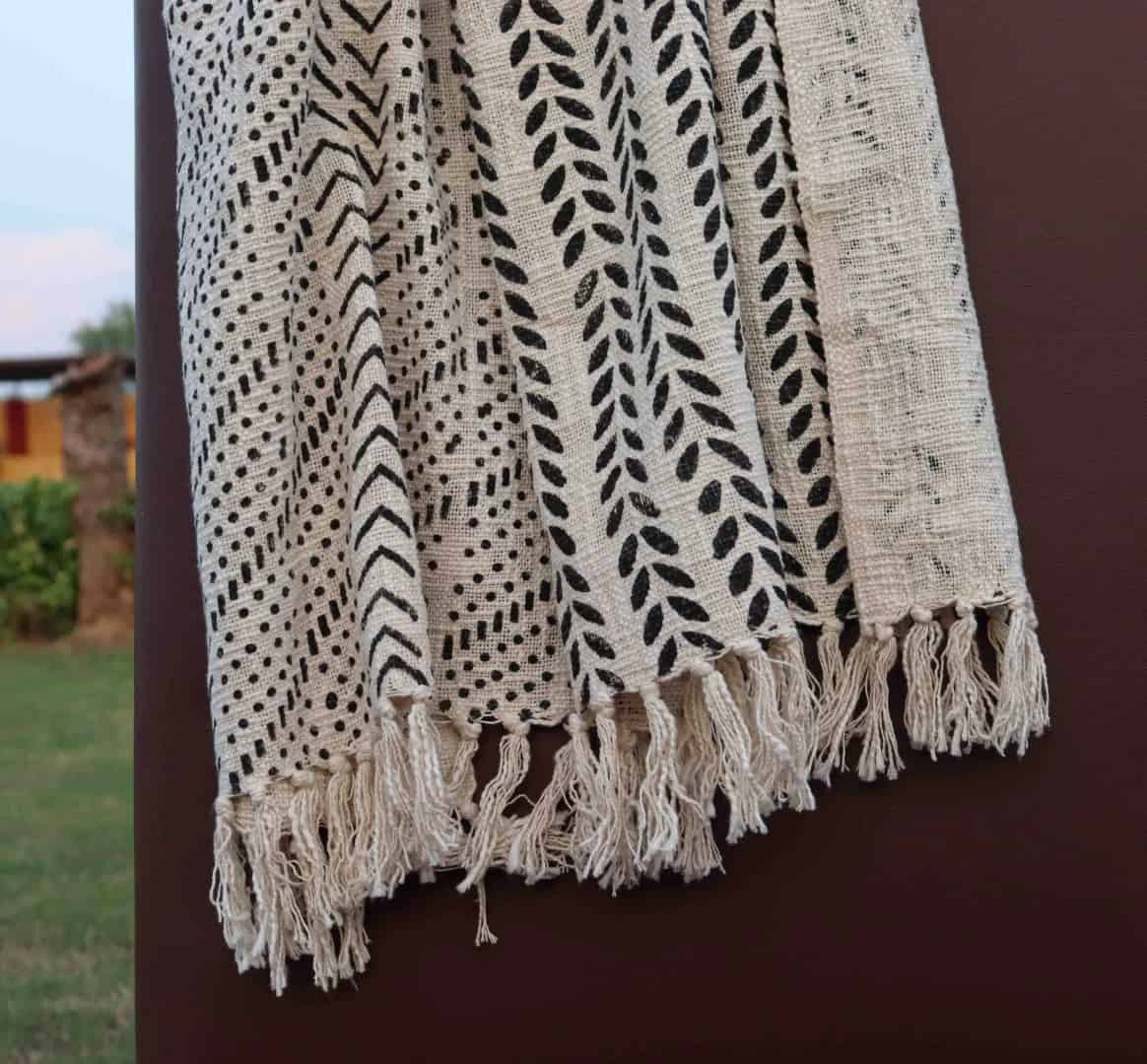 Handmade Rustic Throw Authentic African Style Decor for Home Hand Loom Blanket Boho Block Print Bed Throw Linen with Tassels White Throw With Black Design For Decor Home - Image 2