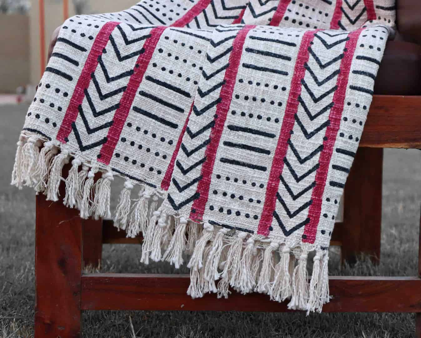 Hand Loom Blanket Boho Block Print Bed Throw Linen with Tassels Bohemian Handmade Throw Blankets and Throws Hand Loomed Cloth Soft Cotton Blanket Boho Ethnic Beach Towel - Image 5