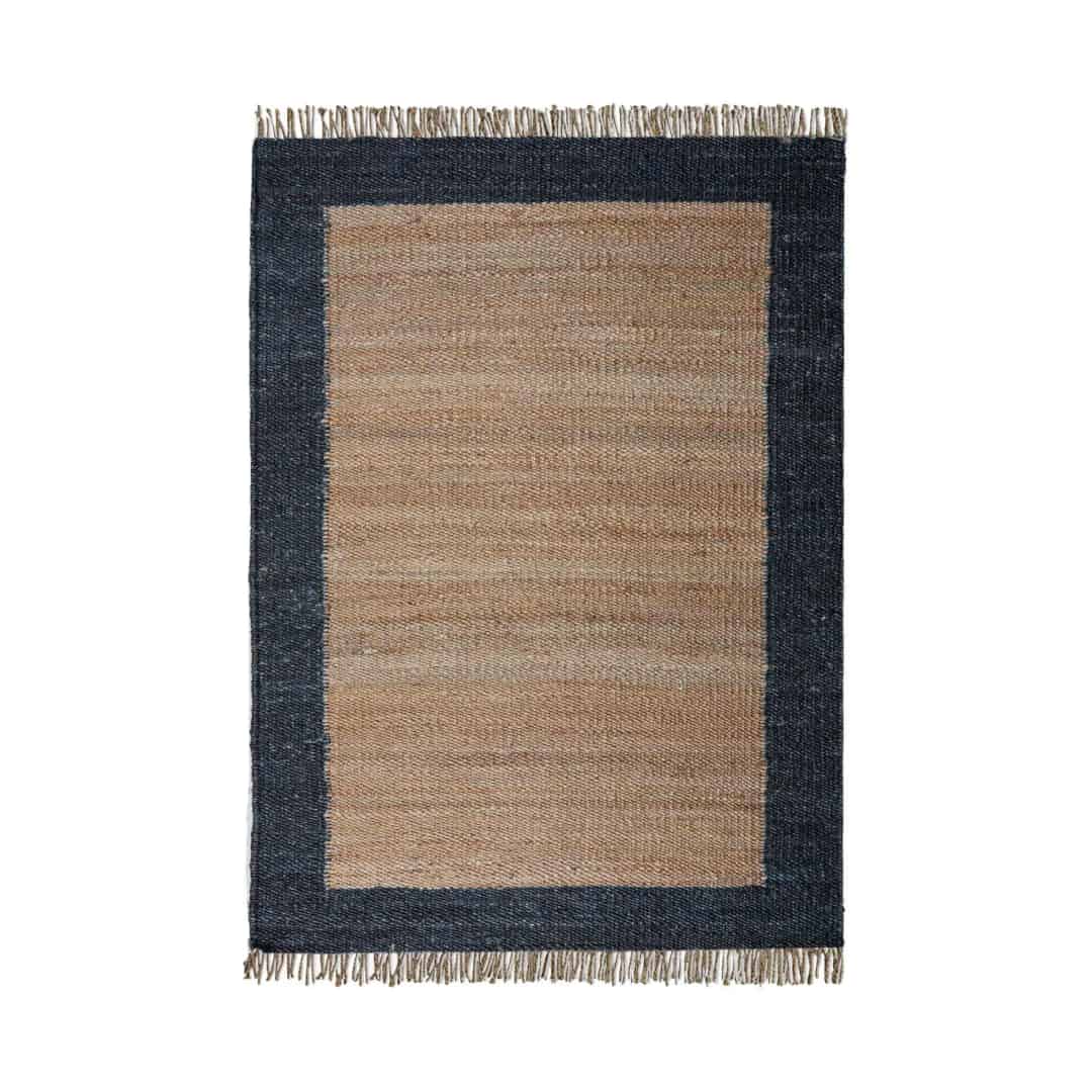 Indian Handmade hemp Cotton Jute Rug beige With Black Border Hemp Jute Rug And Fringes Jute Rug Large Area Jute Rug For Living Room Decorative Hemp Rug  - Image 1
